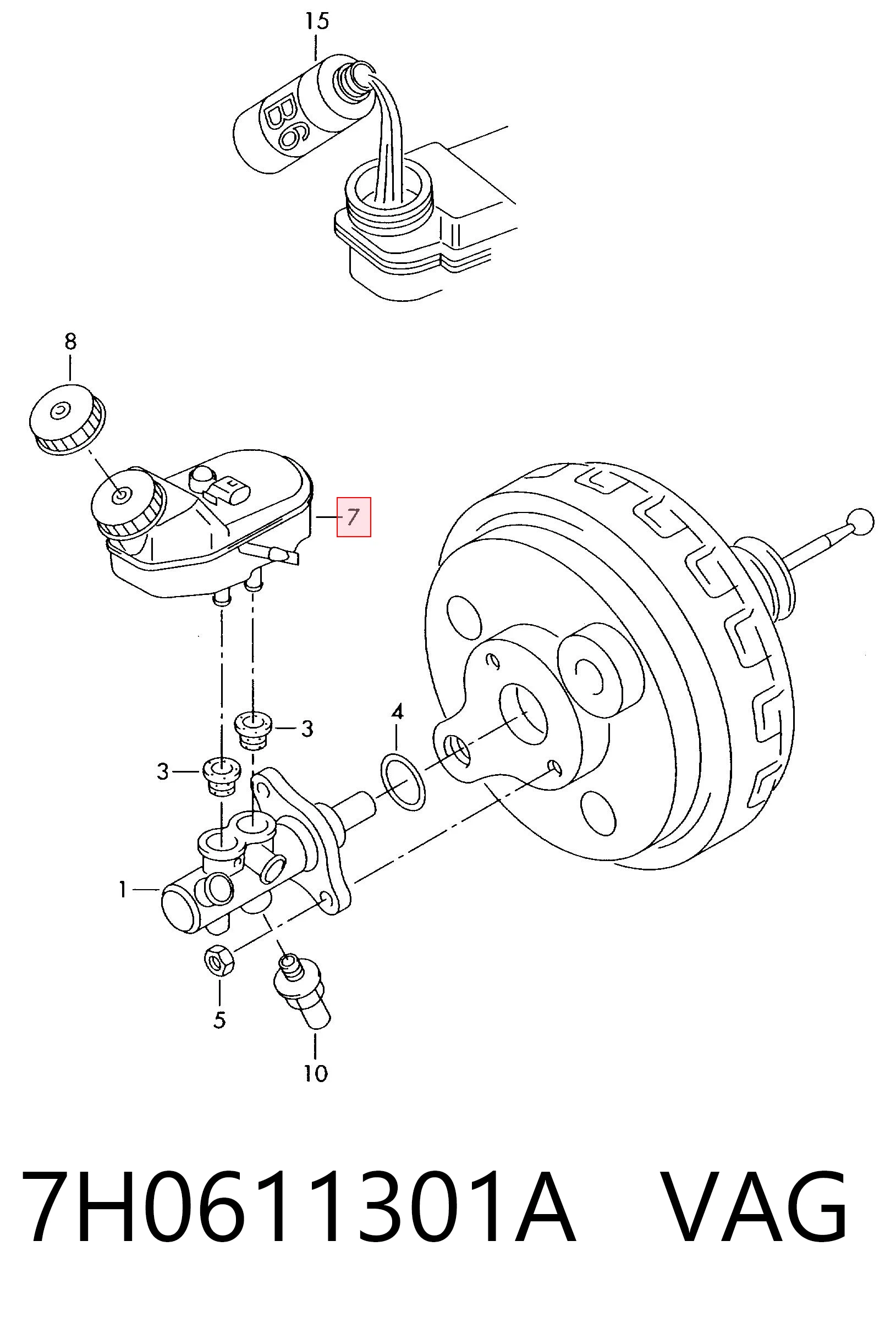 Deposito liquido frenos para Volkswagen Transporter T5 7HA, 7HH, 7EA, 7EH