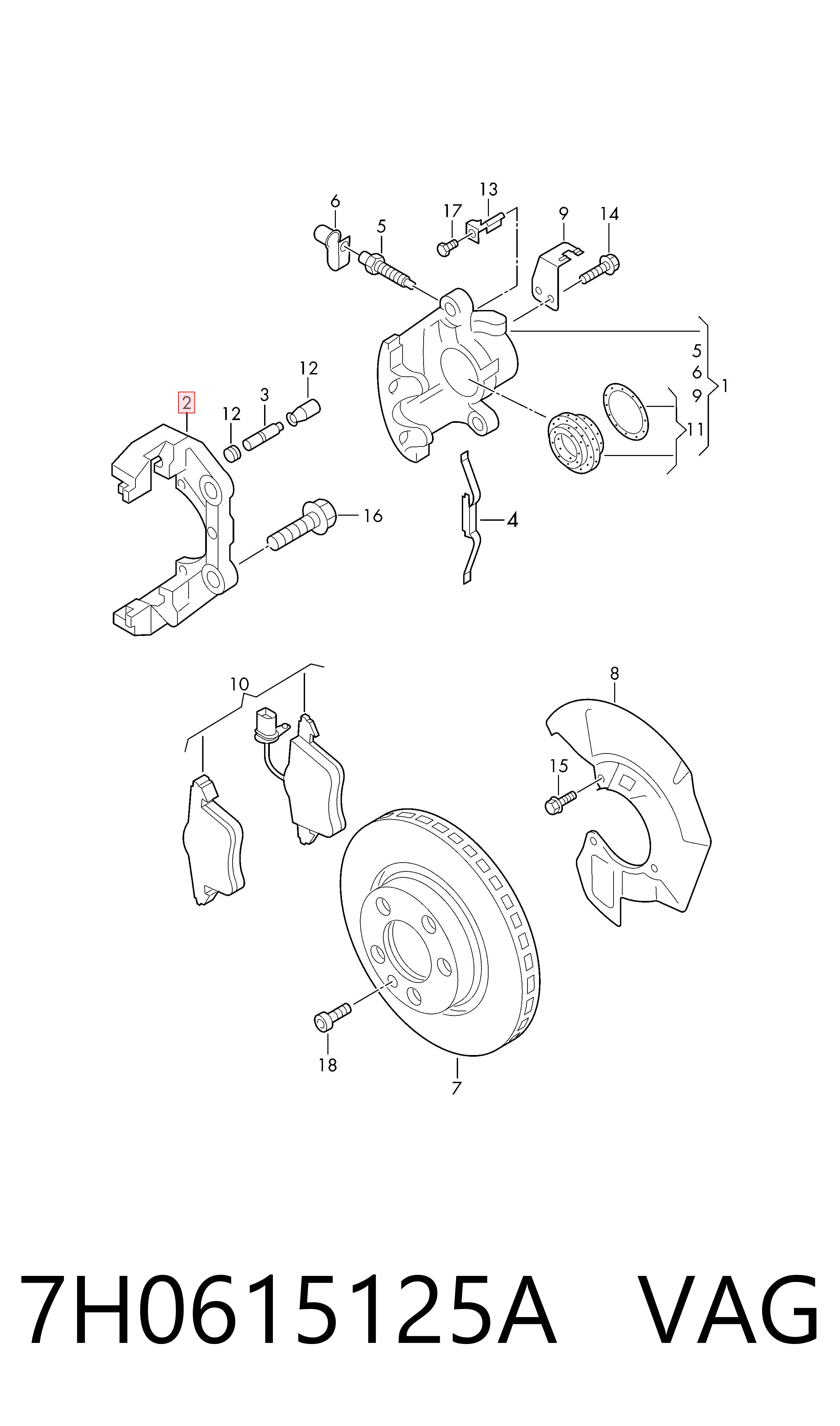 Soporte de la pinza de freno delantera VAG 7H0615125A precio, desde 94,40 EUR