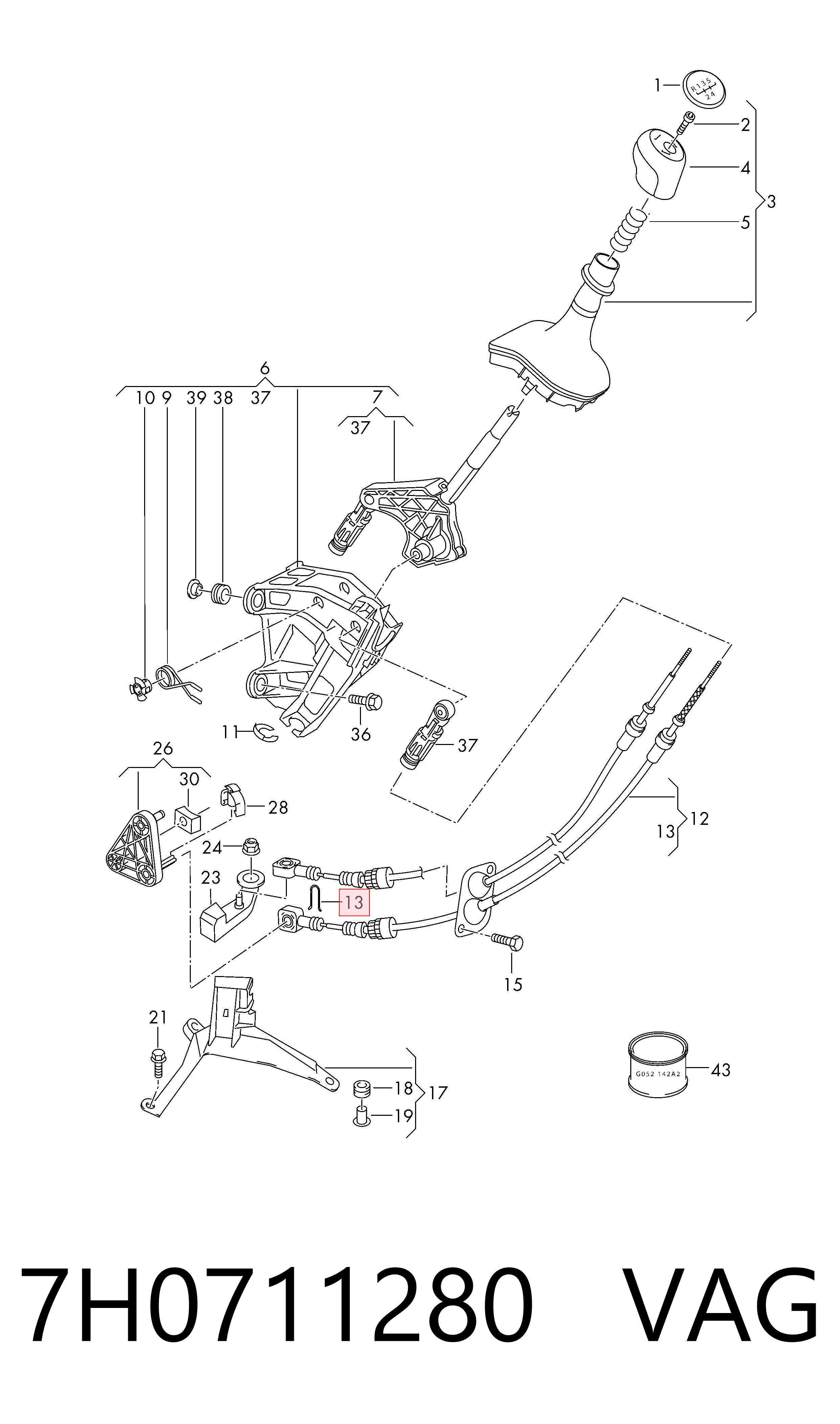 7H0711280 VAG Soporte de fijación del cable de la caja de cambios
