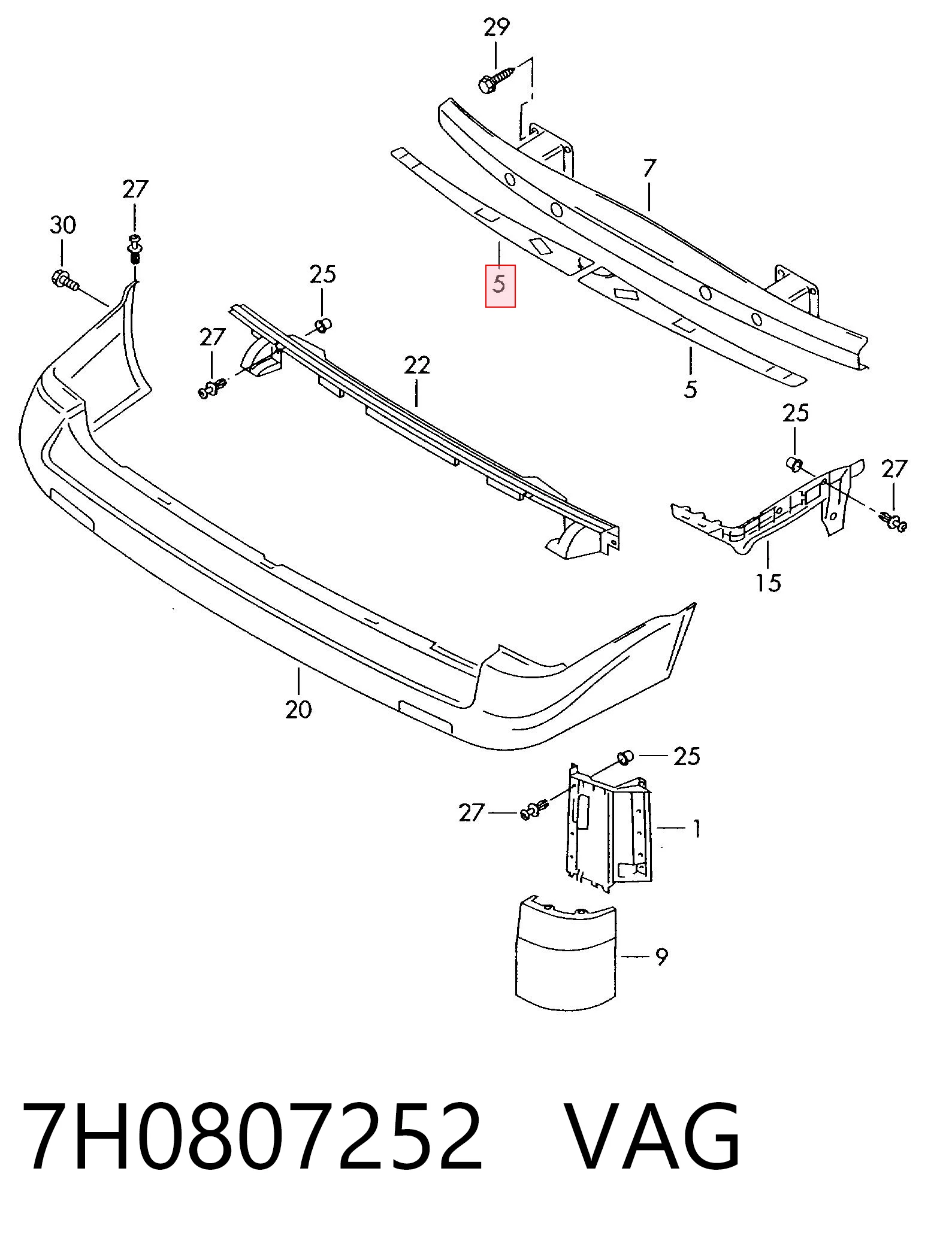 7H0807252 VAG Absorbente paragolpes trasero