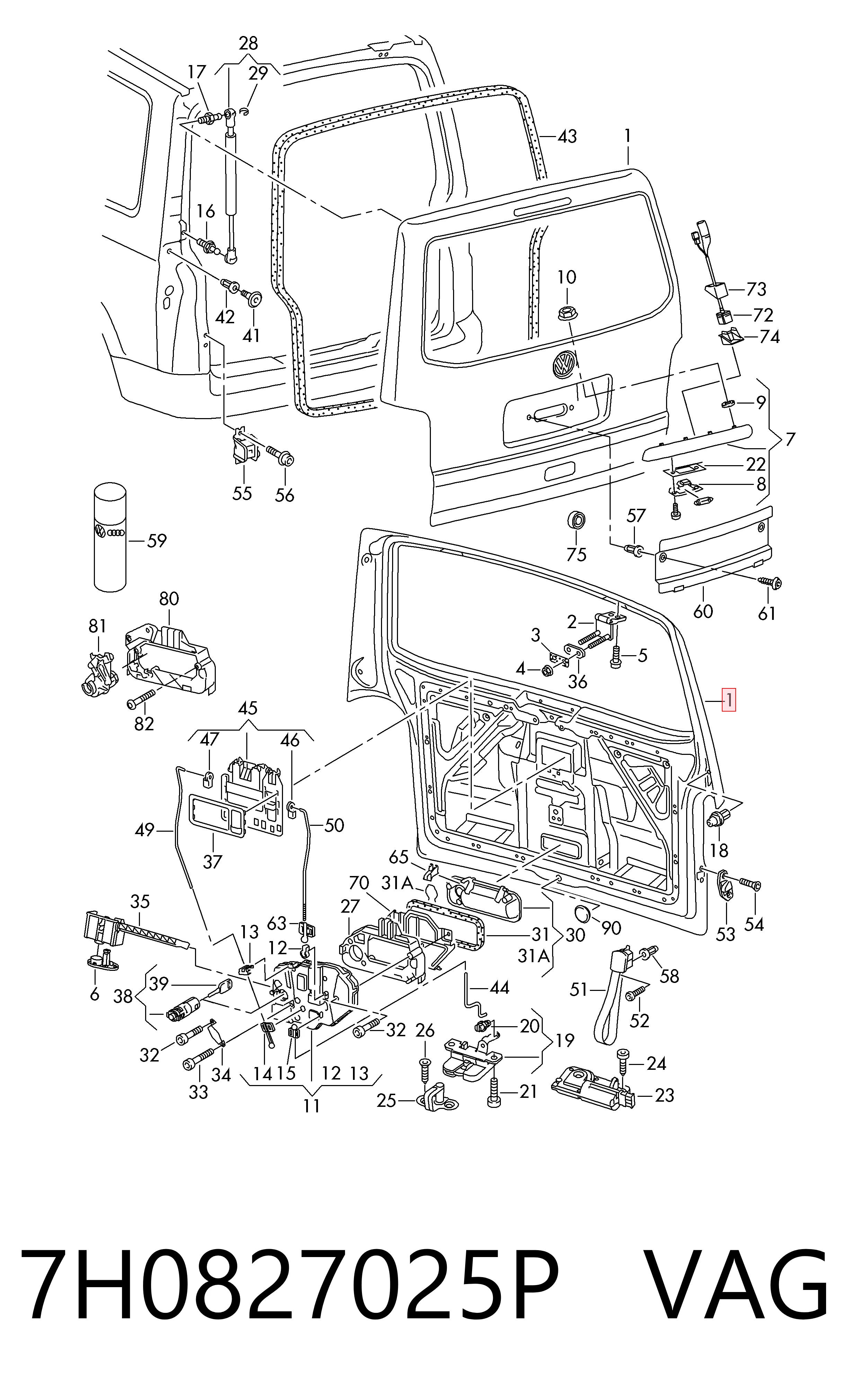 Comprar Puerta trasera del maletero (portón trasero) Volkswagen Transporter 7HB, 7HJ, 7EB, 7EJ a bajo precio