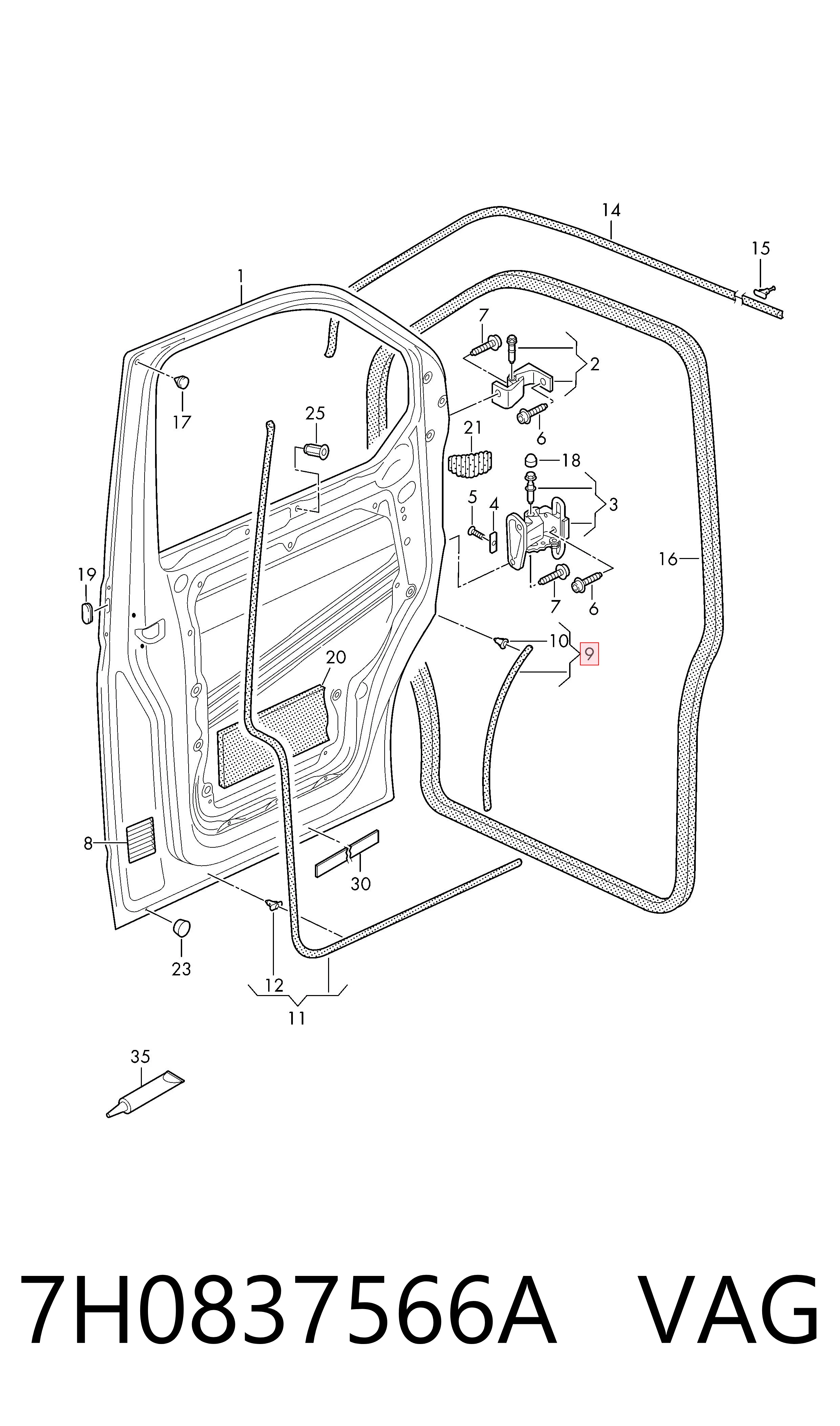 Comprar 7H0837566A VAG Sellador de puerta delantera derecha (en puerta)