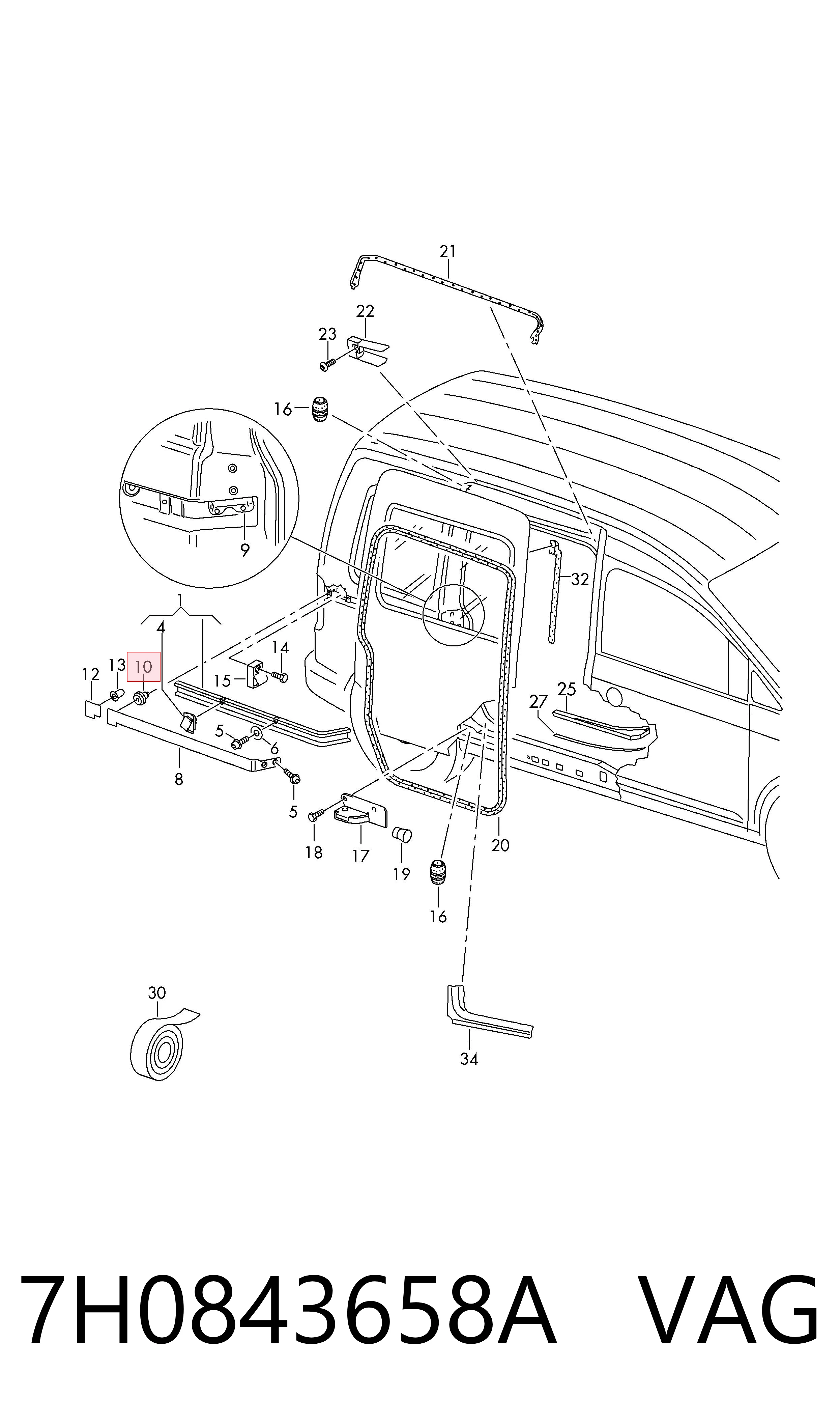 Clip de moldura de guardabarros VAG 7H0843658A precio, desde 0,85 EUR