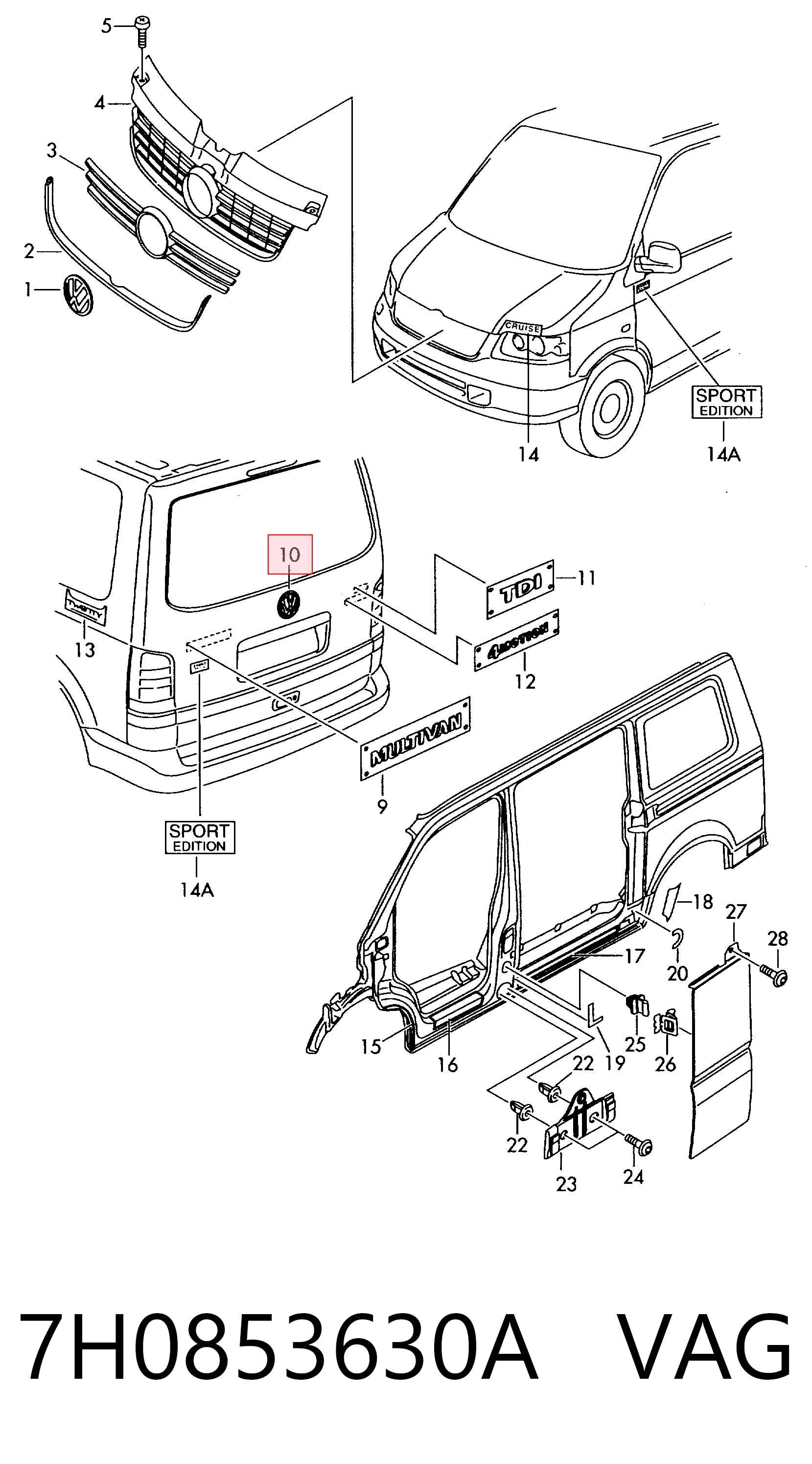 Logotipo de tapa de maletero para Volkswagen Caddy III 2KB, 2KJ, 2CB, 2CJ
