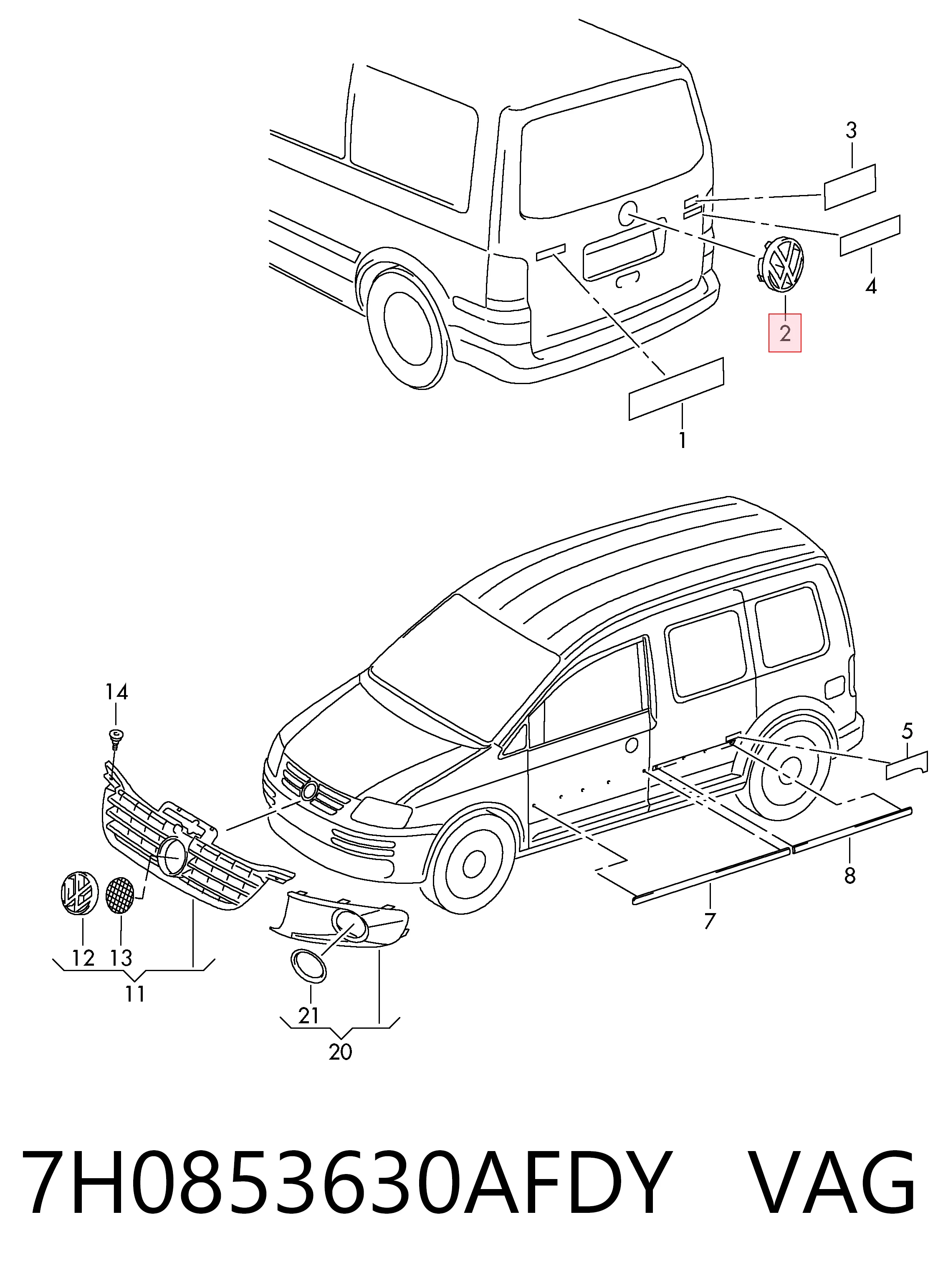 Emblema para Volkswagen Caddy 2KB, 2KJ, 2CB, 2CJ