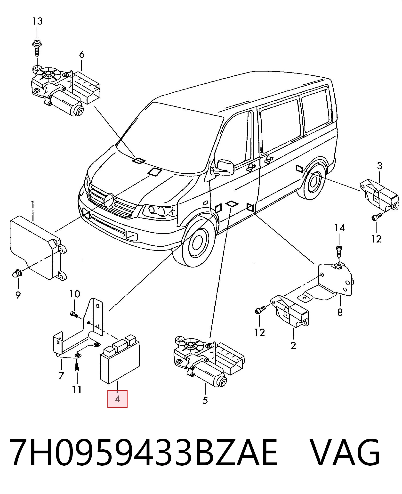 Módulo de confort para Volkswagen Transporter T5 7HB, 7HJ, 7EB, 7EJ