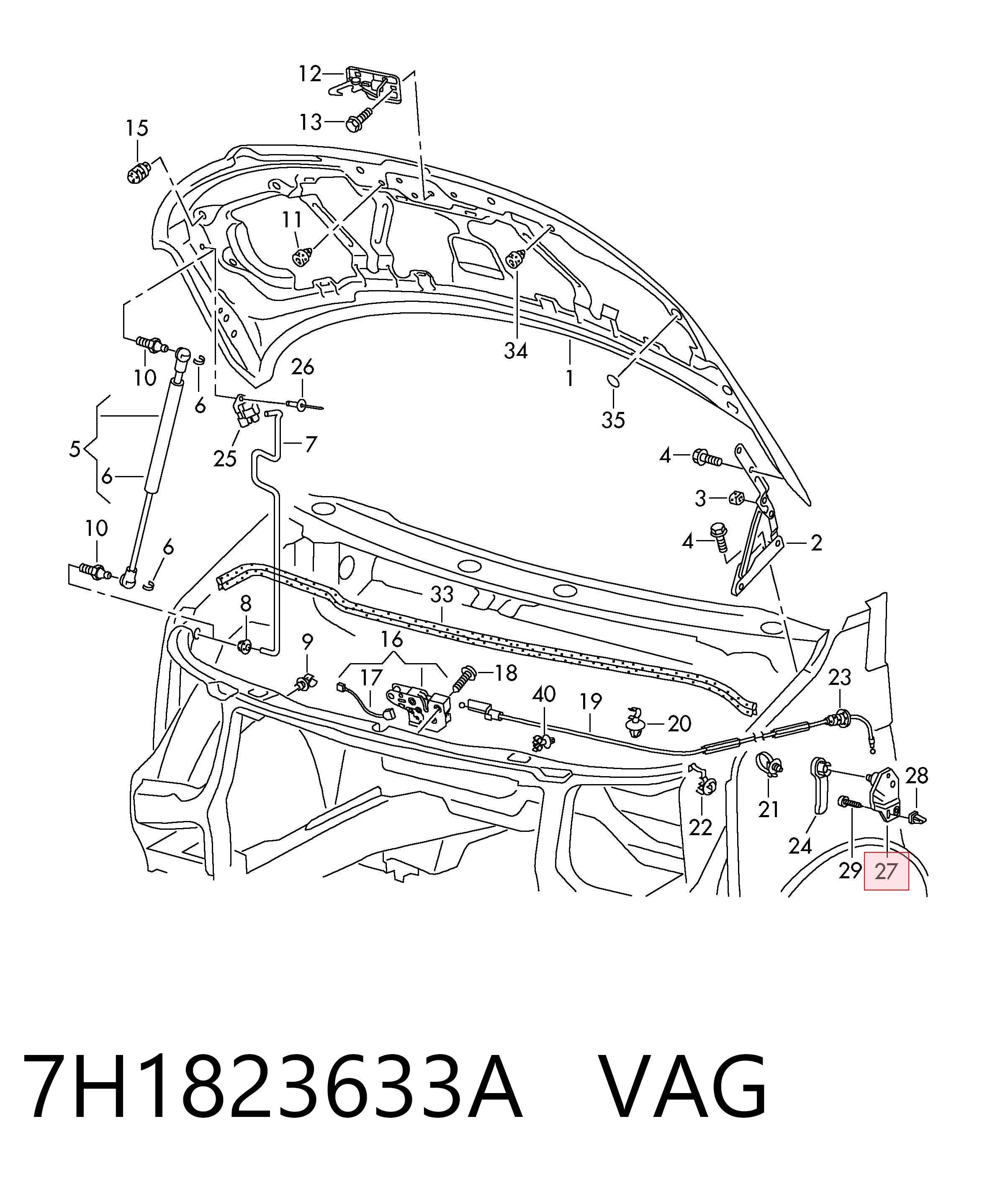 Soporte de la manija de apertura del capó 7H1823633A VAG