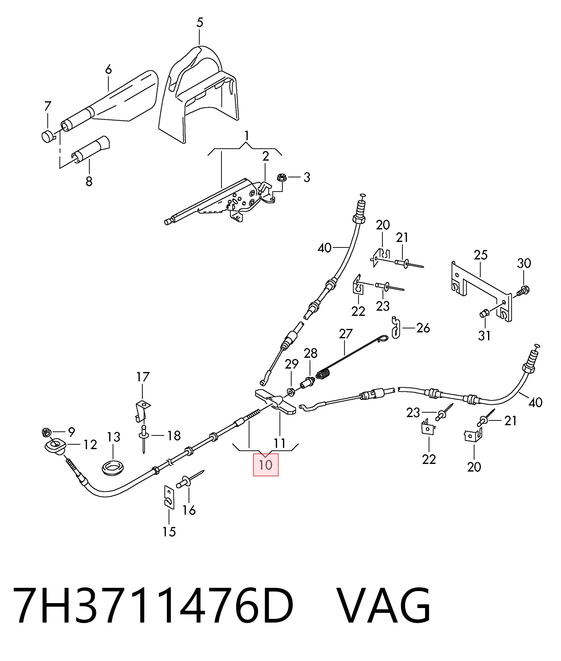 Cable del freno de estacionamiento delantero VAG 7H3711476D precio, desde 16,78 EUR