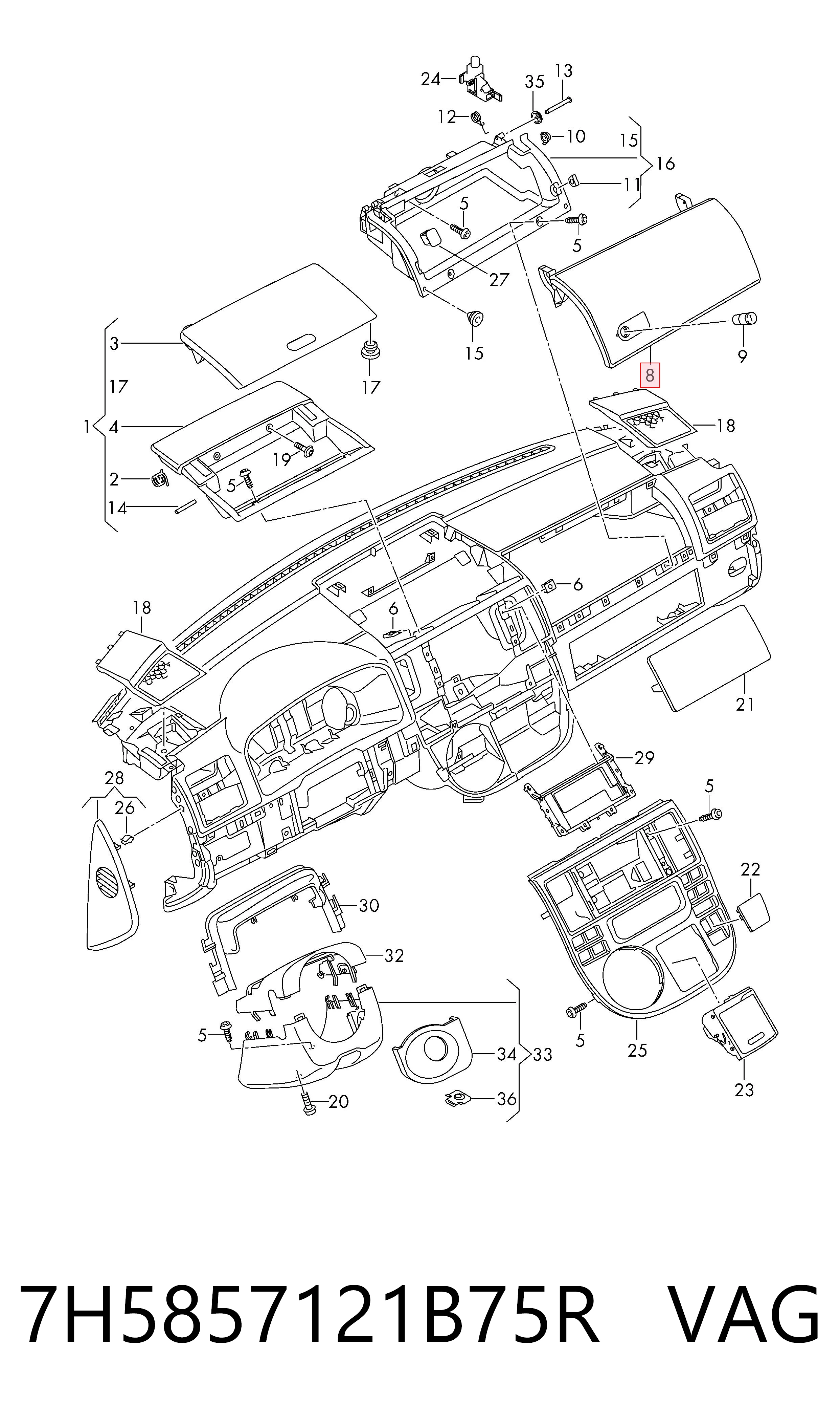 Comprar Tapa de la guantera Volkswagen Multivan  7HM, 7HN, 7HF, 7EF, 7EM, 7EN a bajo precio