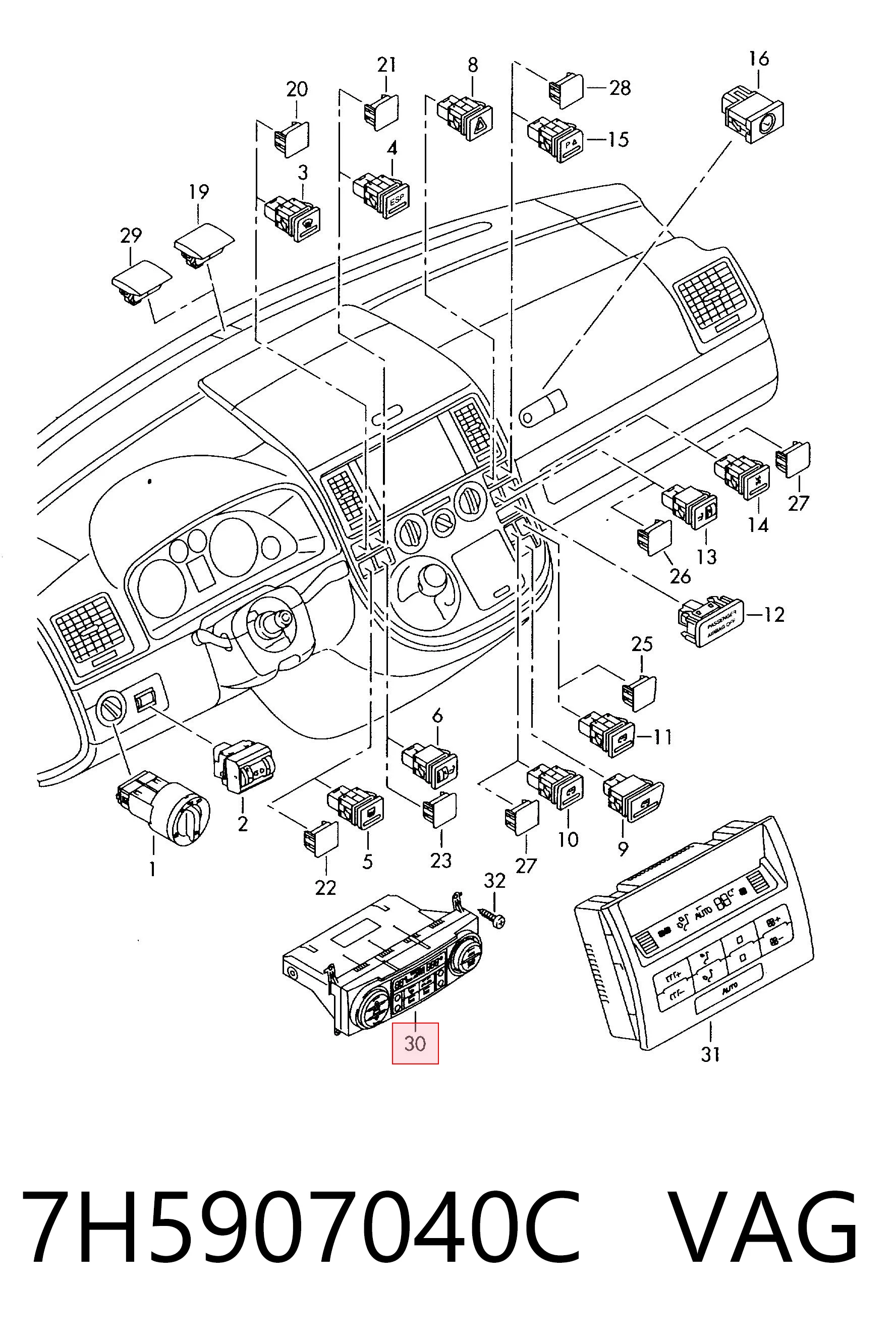 Unidad de control de la ventilación para Volkswagen Multivan T5 7HM, 7HN, 7HF, 7EF, 7EM, 7EN