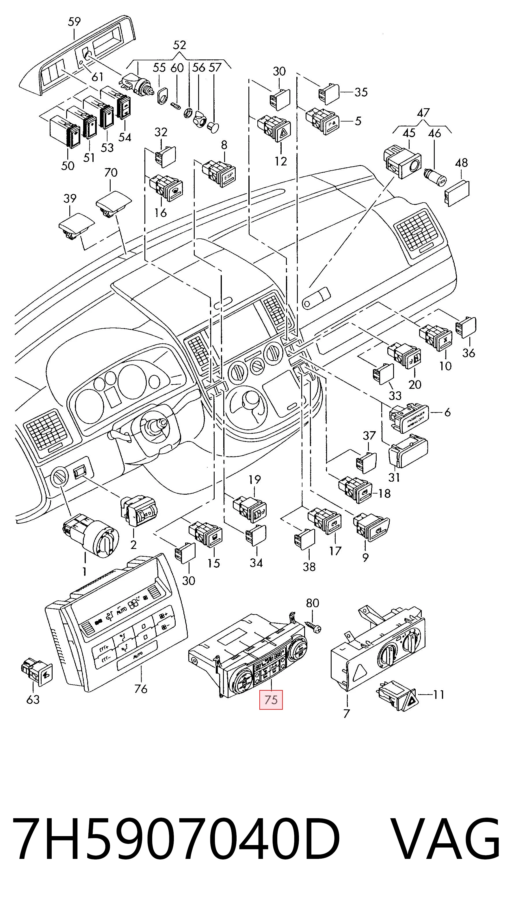 Unidad de control aire acondicionado para Volkswagen Multivan 7HM, 7HN, 7HF, 7EF, 7EM, 7EN