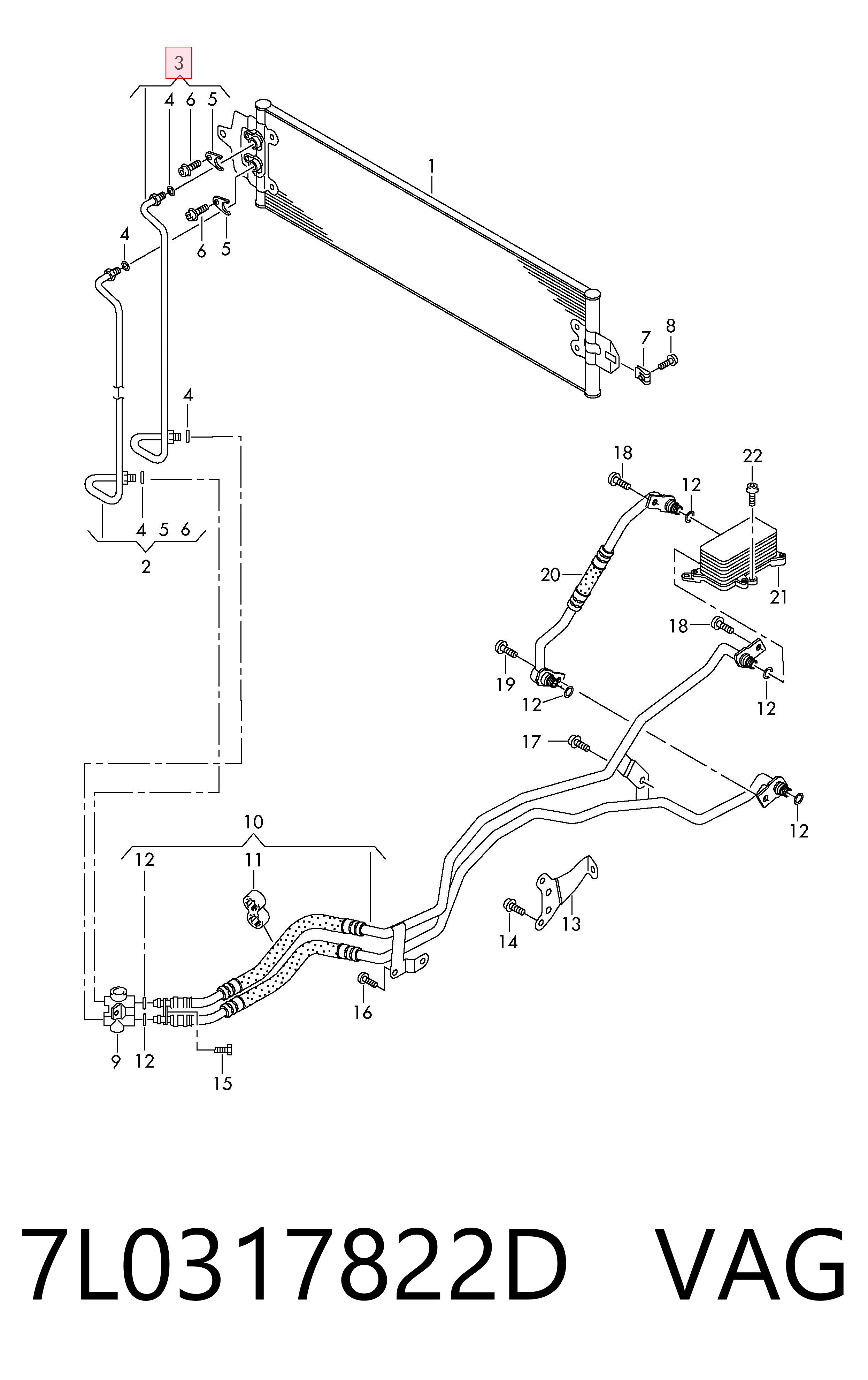 7L0317822D VAG Tubo superior del enfriador de aceite de la transmisión automática