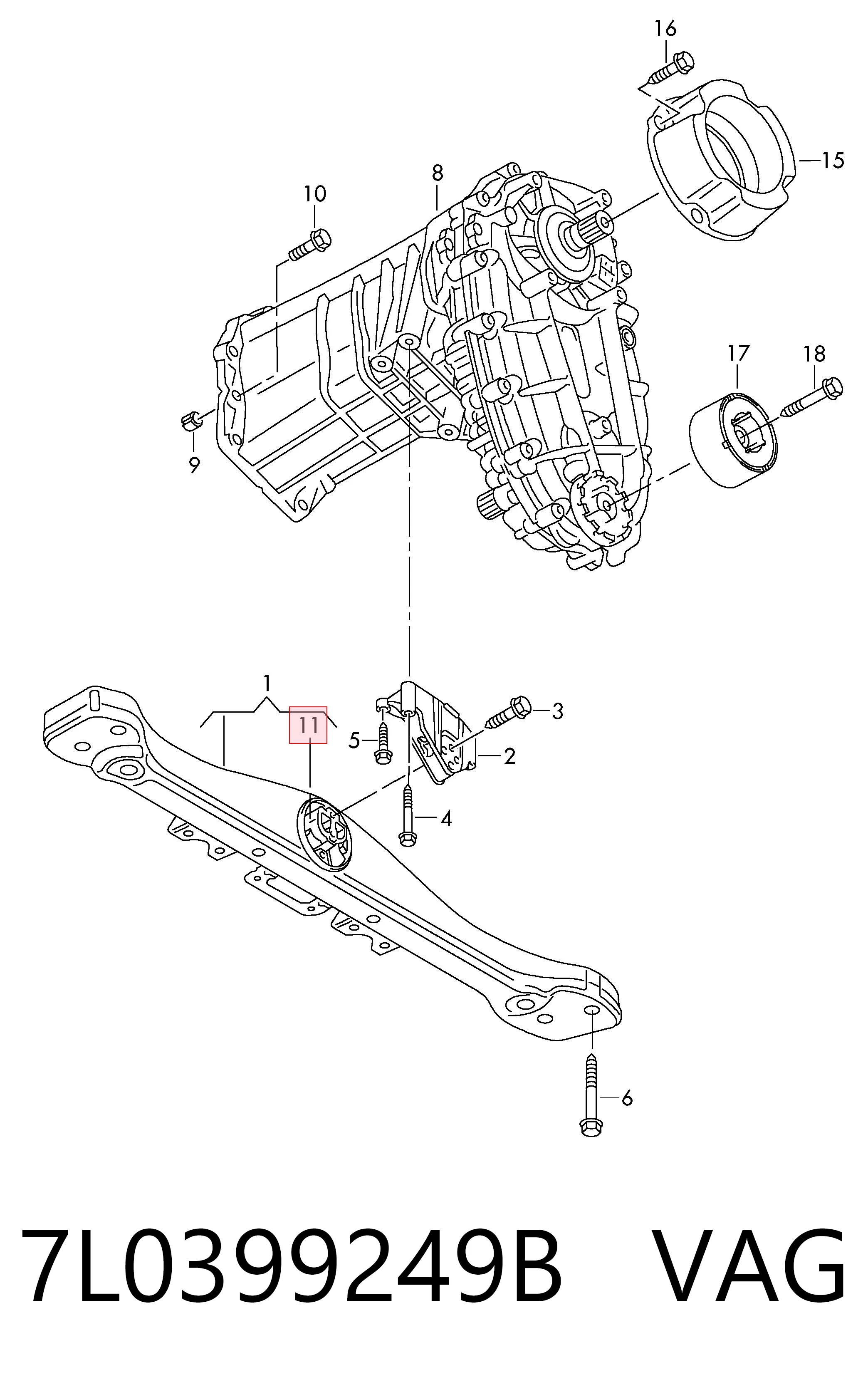 7L0399249B VAG Silentblock de la caja de transferencia