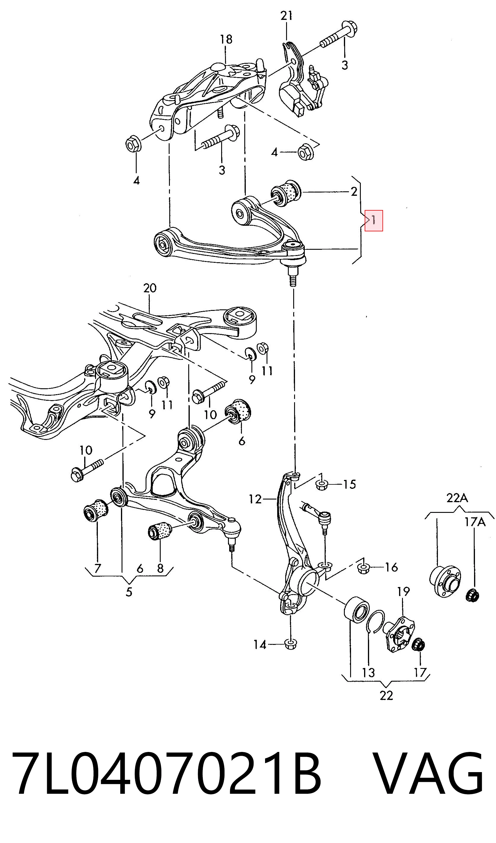 7L0407021B VAG Brazo superior izquierdo/derecho de suspensión delantera