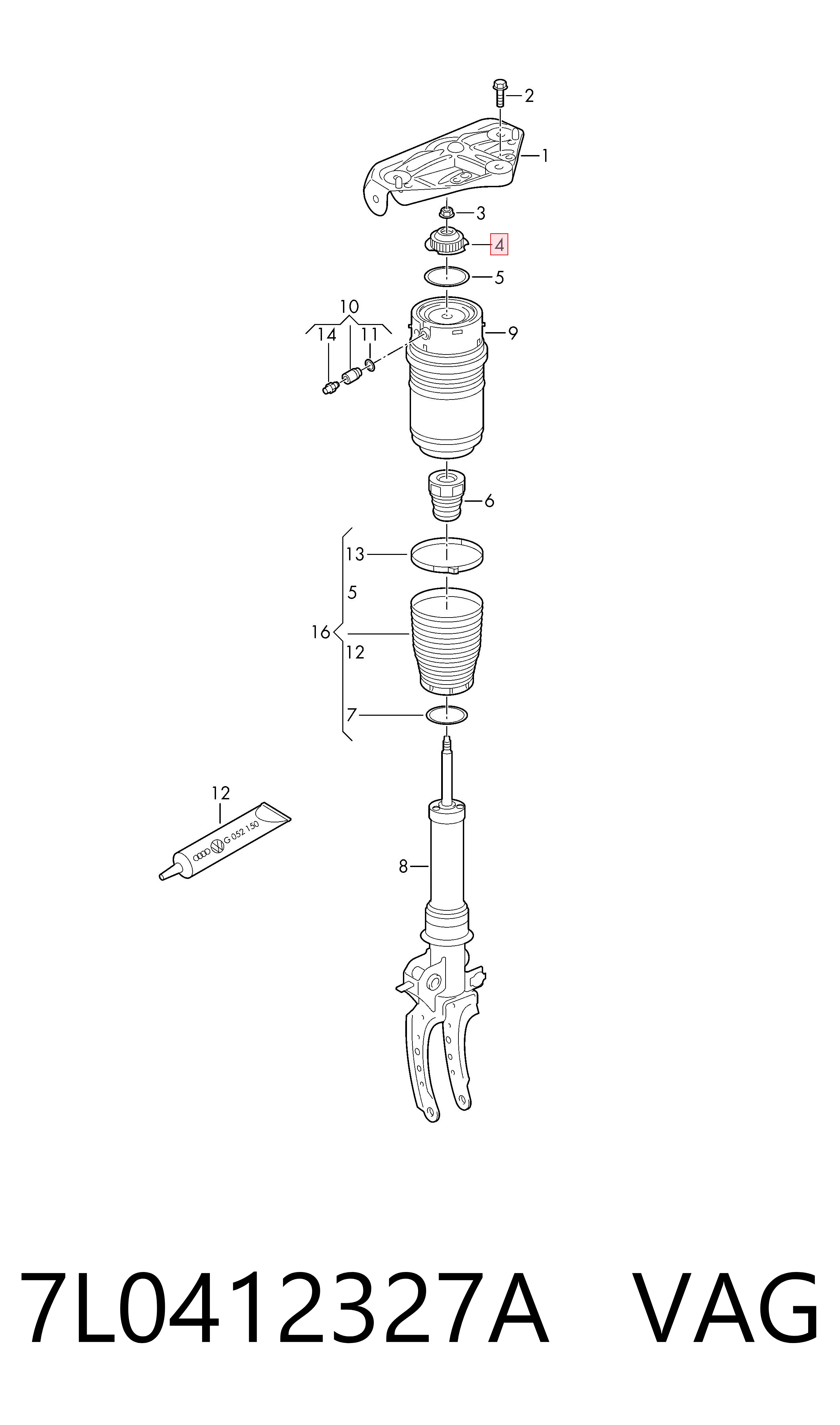 7L0412327A VAG Soporte del amortiguador delantero