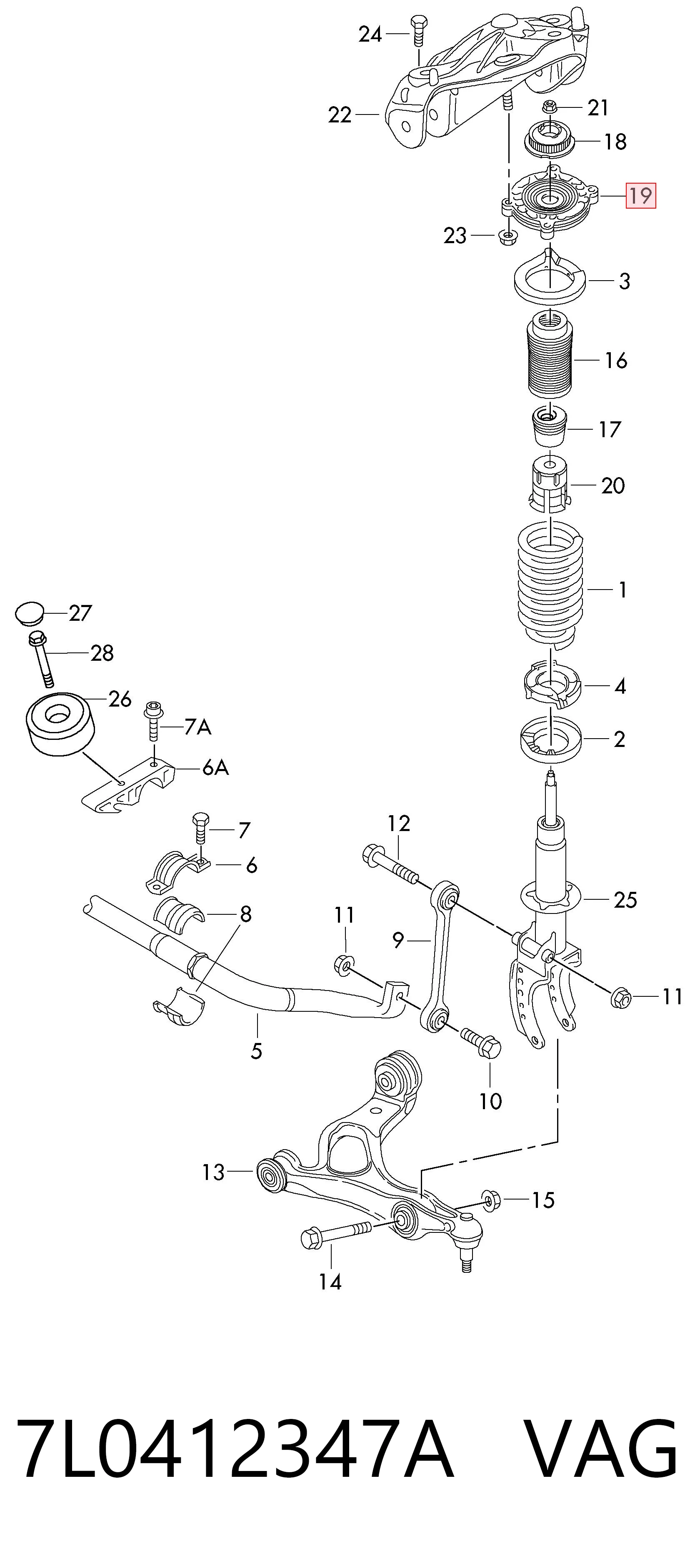 7L0412347A VAG Soporte del amortiguador delantero