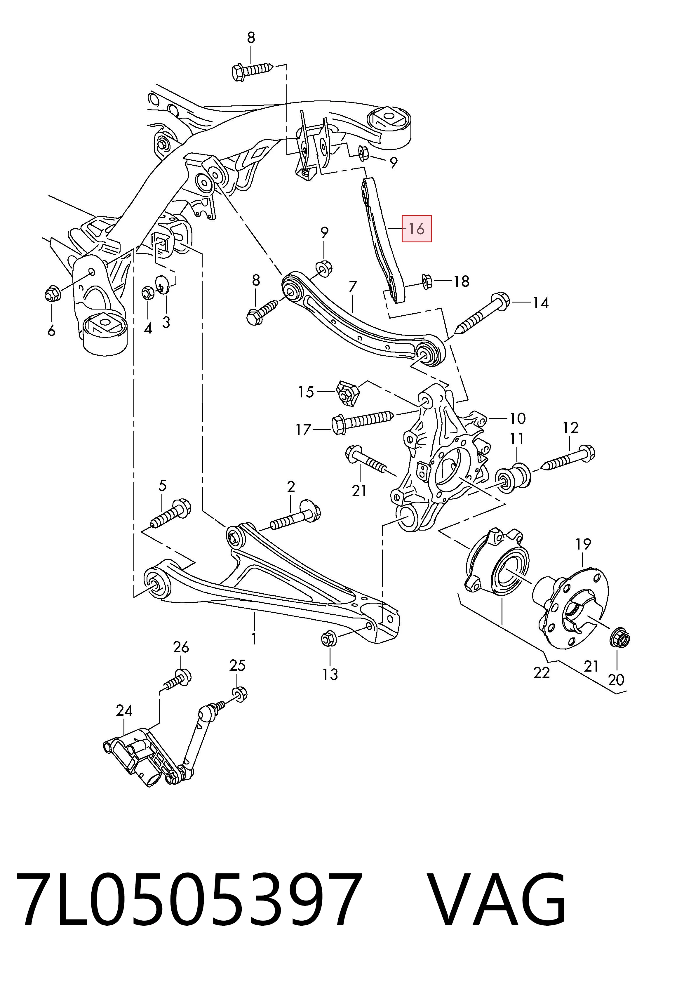 7L0505397 VAG Brazo superior izquierdo de la suspensión trasera