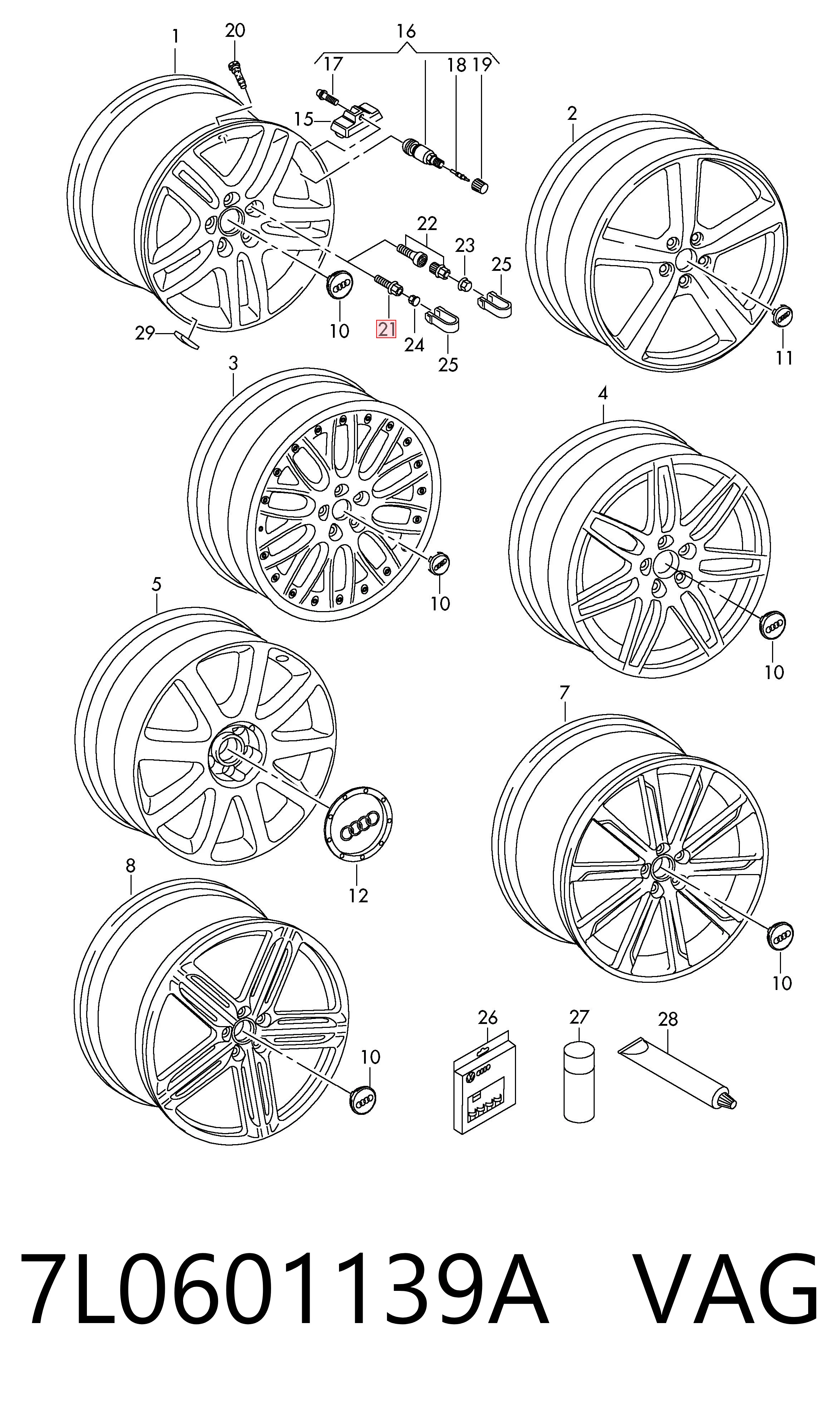 Tornillos para llantas para Audi Q7  4LB
