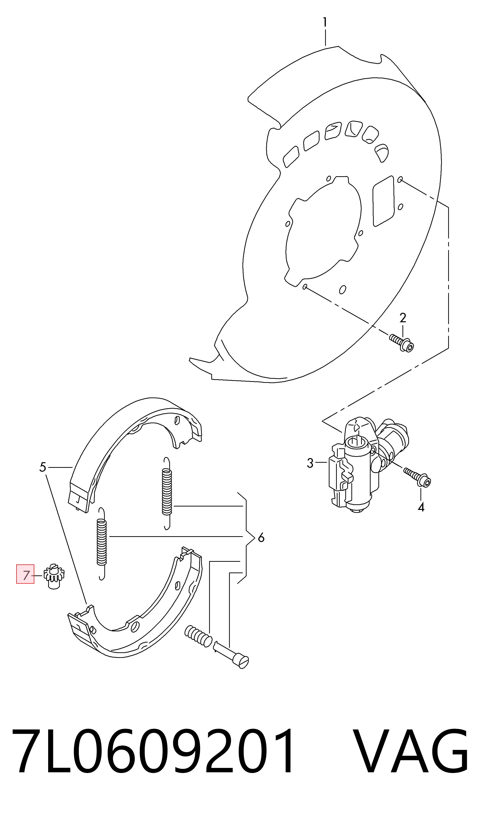 7L0609201 VAG Kit de reparación del mecanismo de ajuste automático de zapatas de freno