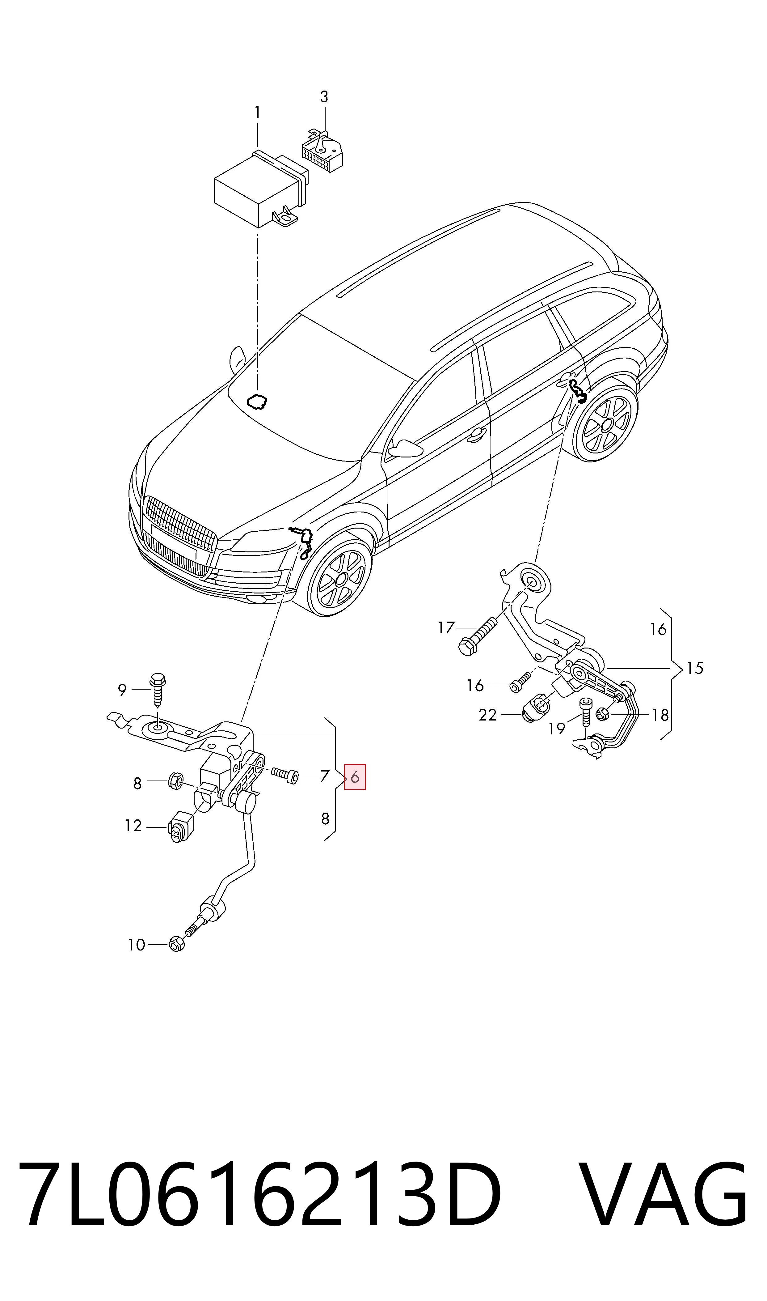 7L0616213D VAG Sensor de nivel de carrocería delantero izquierdo