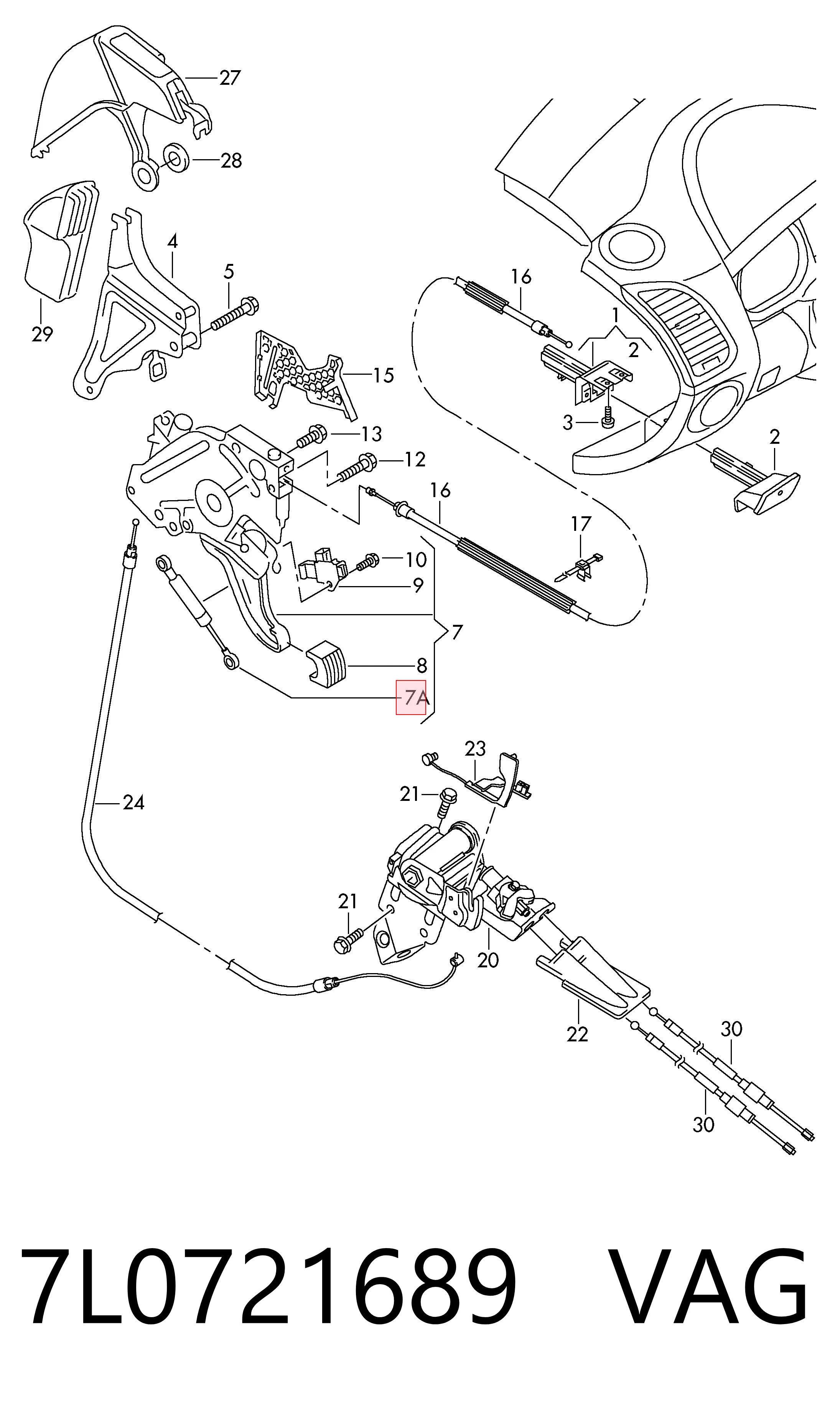7L0721689 VAG Amortiguador del pedal del freno de estacionamiento