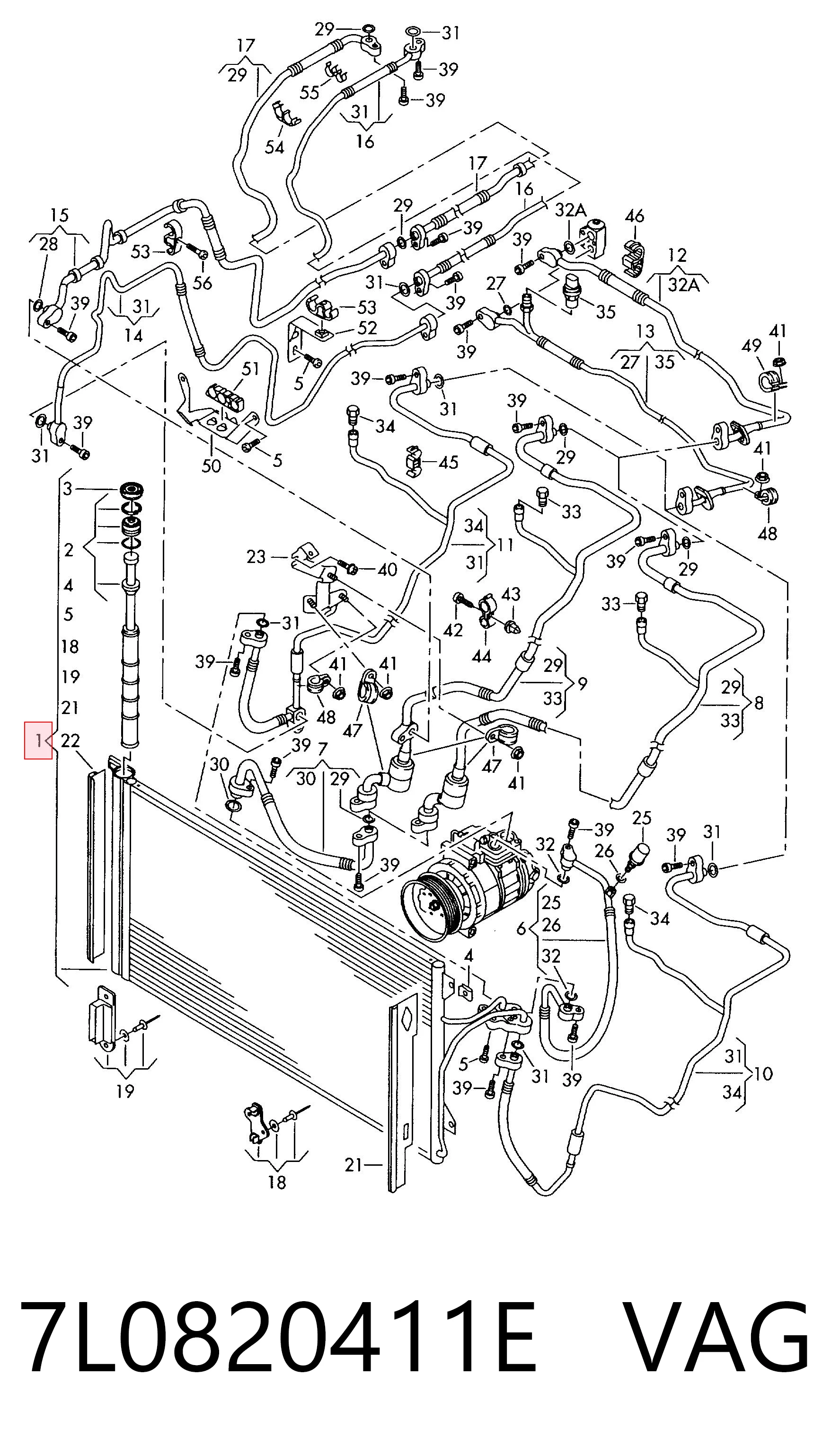 Condensador de aire acondicionado 7L0820411E VAG