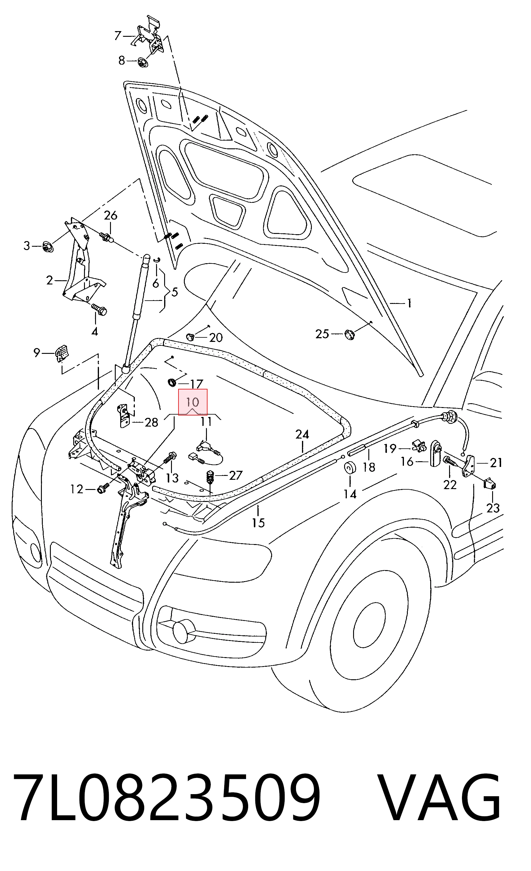  Cerradura de capó Volkswagen Touareg 1