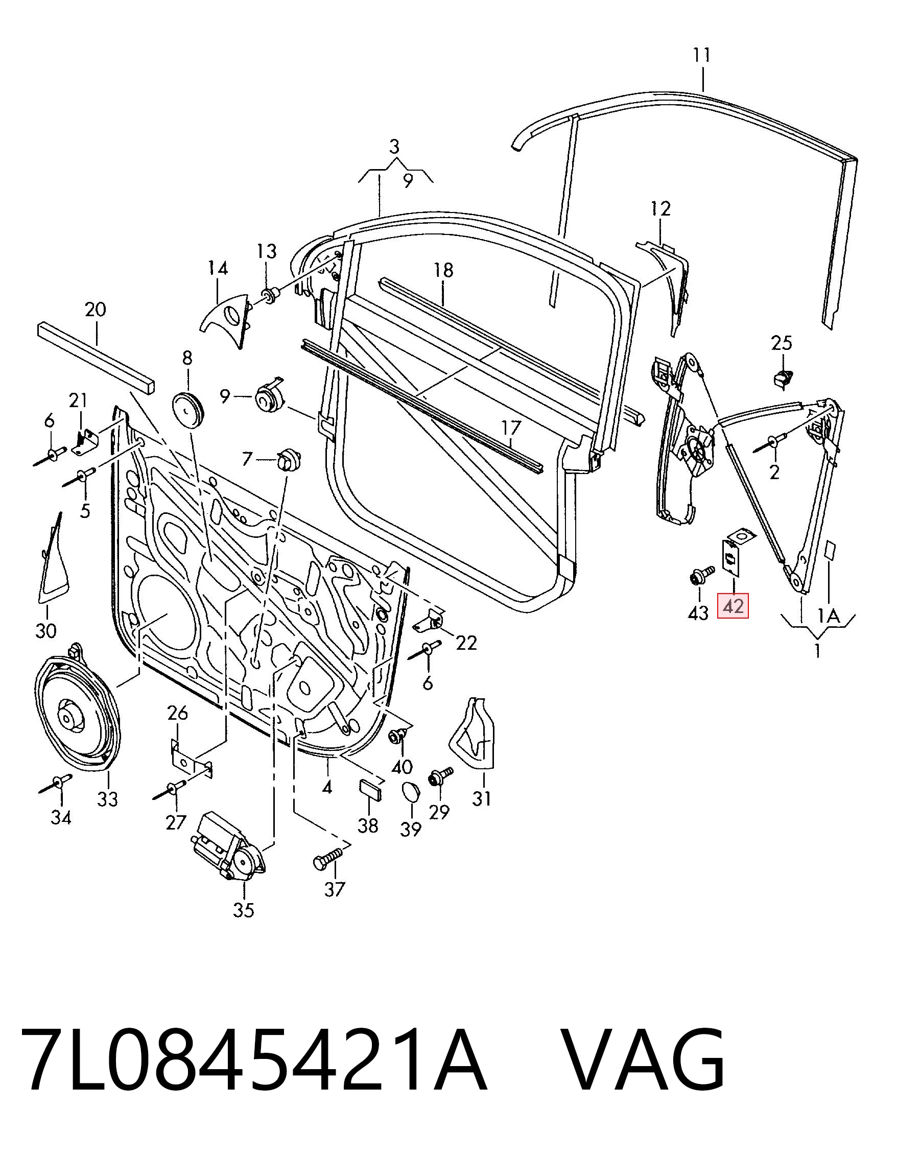 7L0845421A VAG Luna de puerta delantera derecha