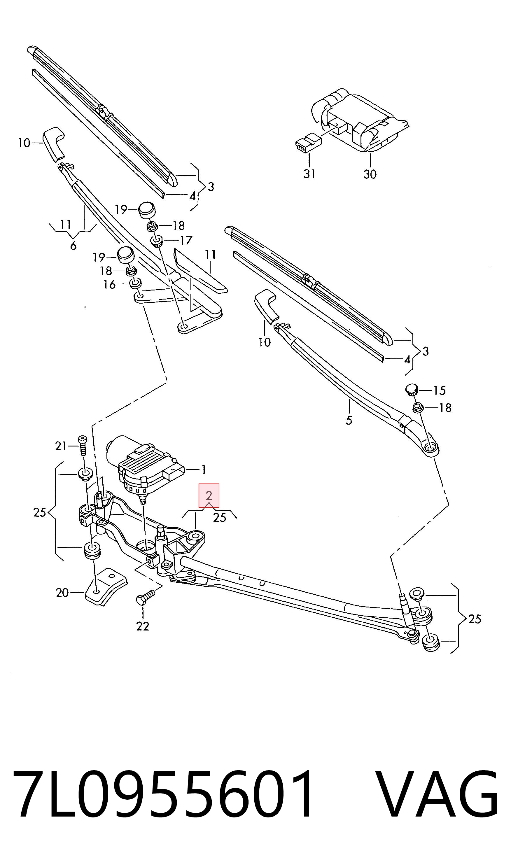 Varilla de limpiaparabrisas para Volkswagen Touareg 7LA, 7L6, 7L7