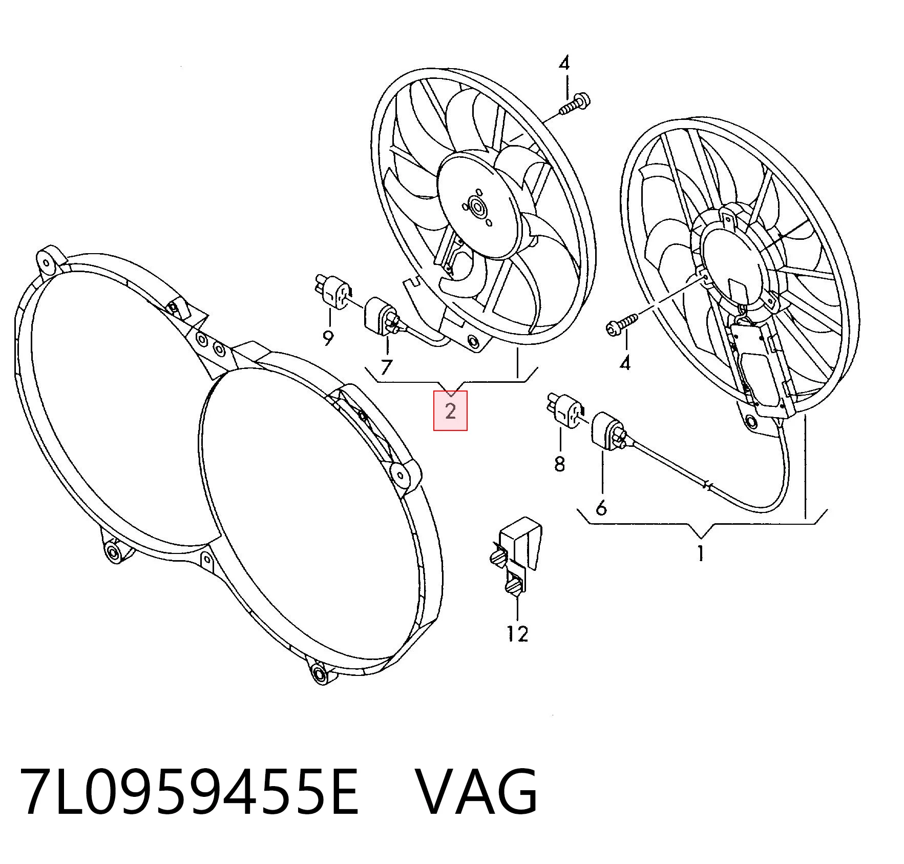7L0959455E VAG Ventilador de refrigeración completo derecho (motor y hélice)