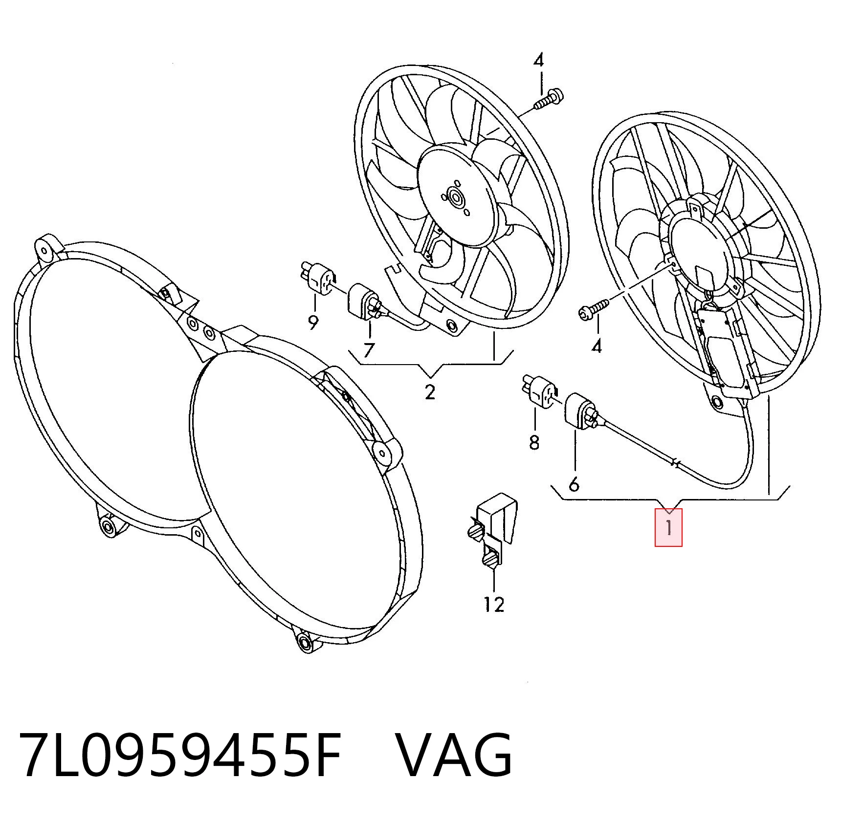7L0959455F VAG Ventilador eléctrico de refrigeración completo izquierdo (motor y hélice)