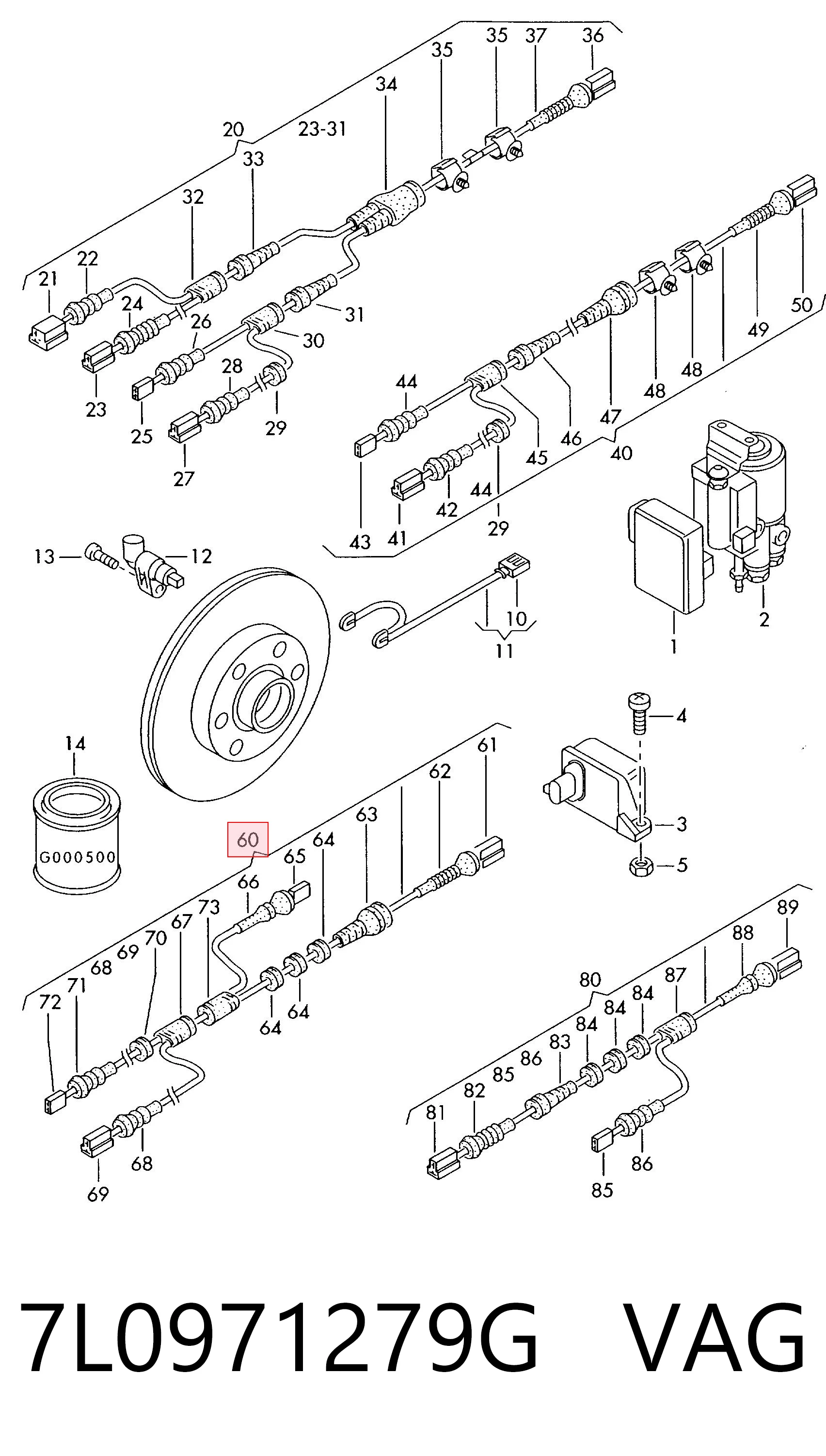 7L0971279G VAG Cable del sensor ABS trasero