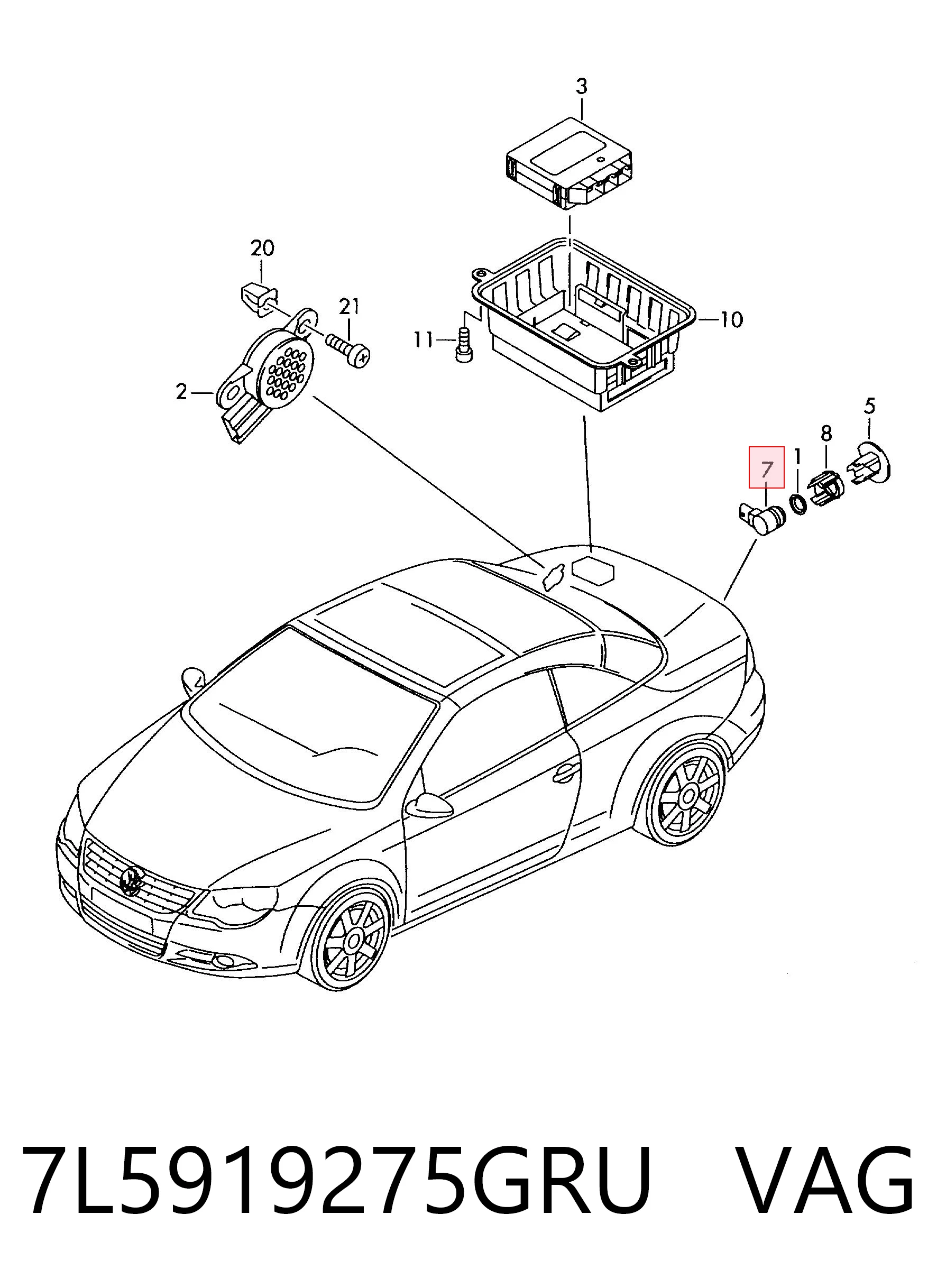 Sensor de aparcamiento trasero 7L5919275GRU VAG