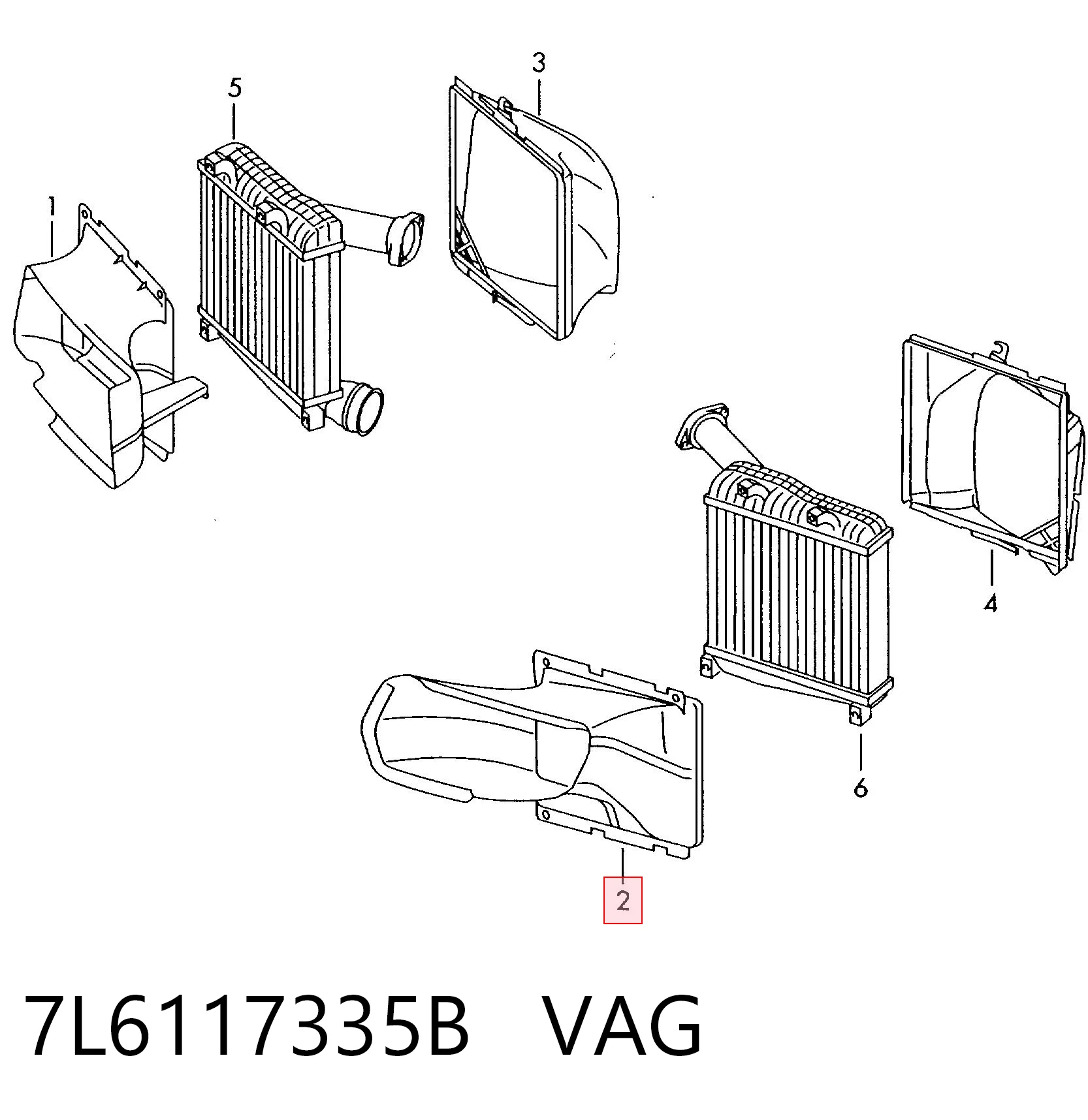 7L6117335B VAG Deflector de aire del radiador intercooler izquierdo
