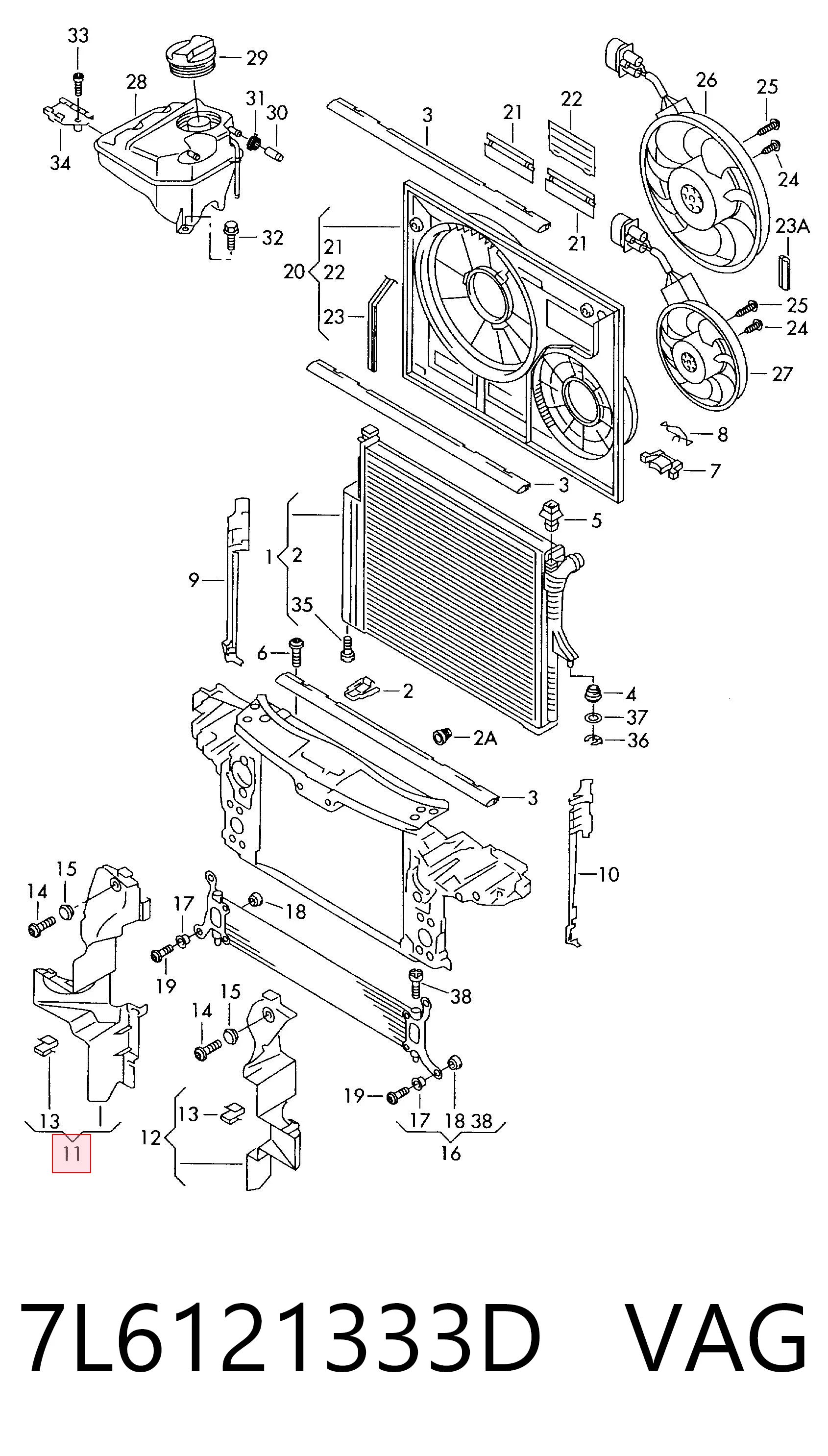 7L6121333D VAG Deflector de aire del radiador izquierdo