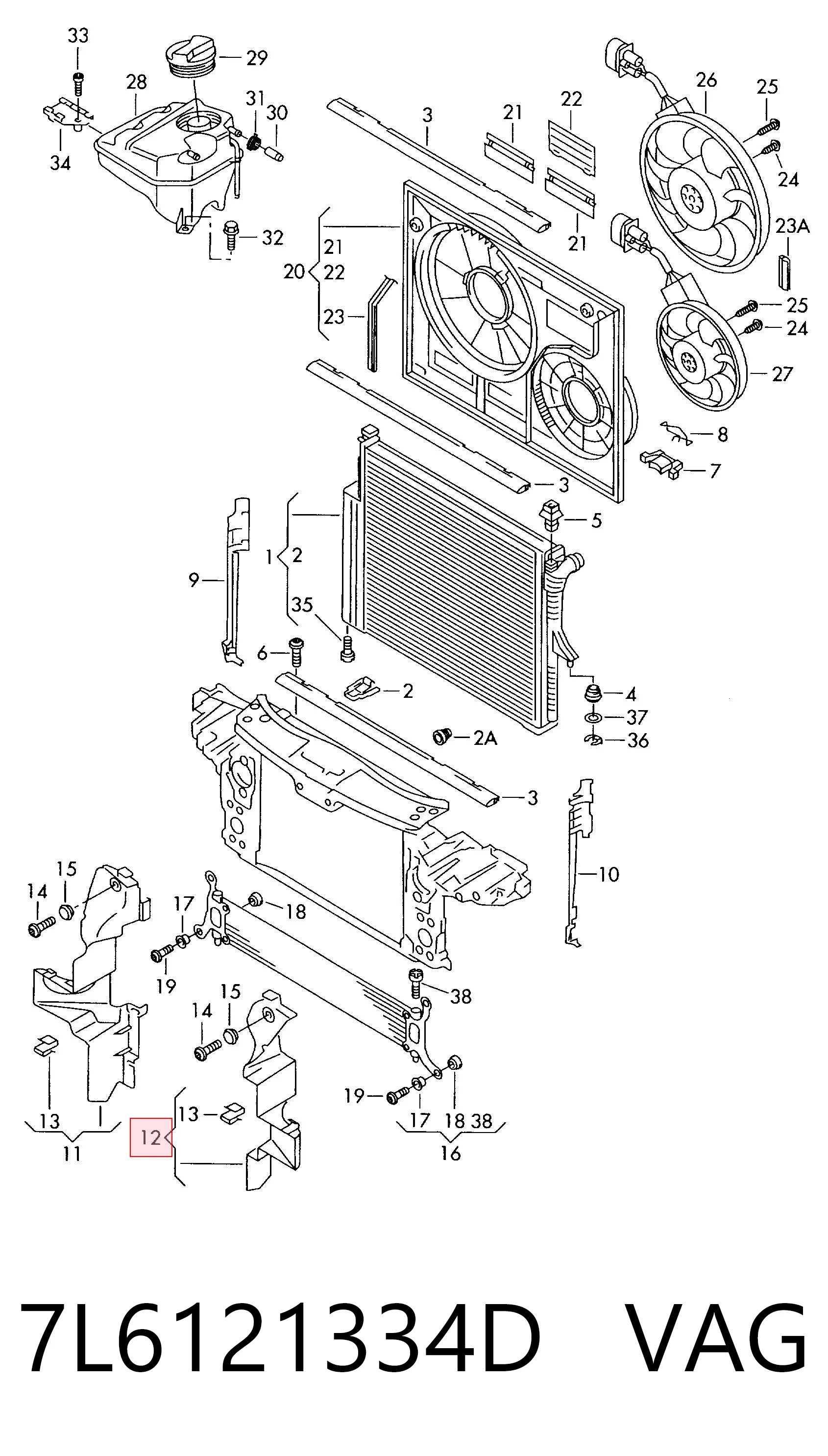 7L6121334D VAG Deflector de aire del radiador derecho