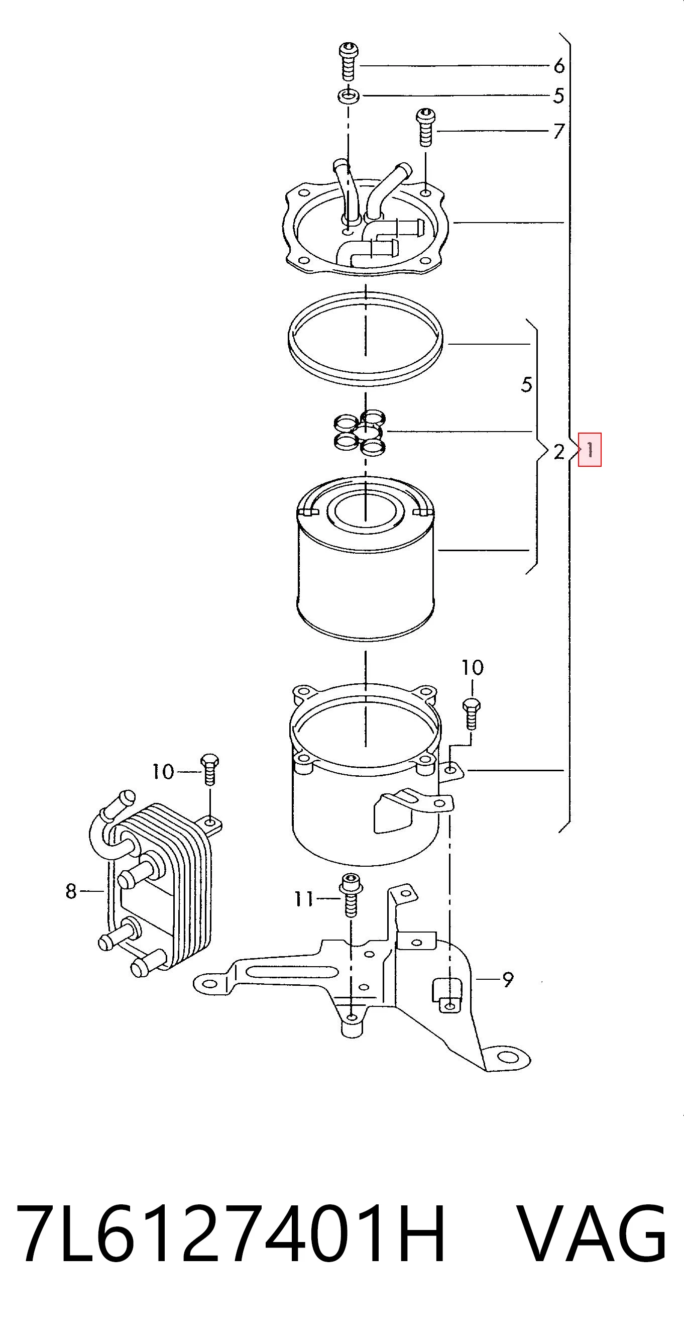 7L6127401H VAG Caja del filtro de combustible