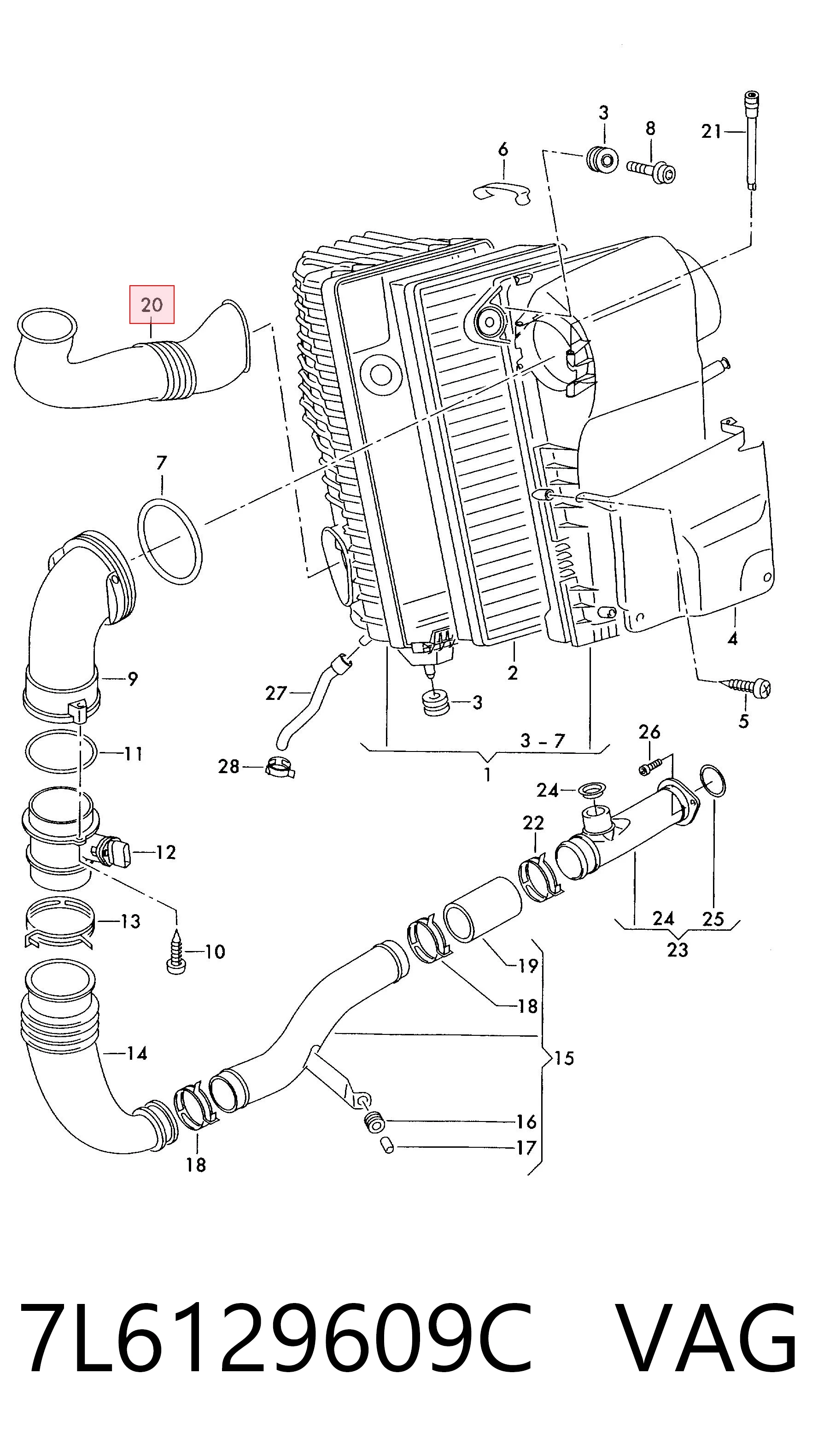 7L6129609C VAG Tubo flexible de aspiración, filtro de aire