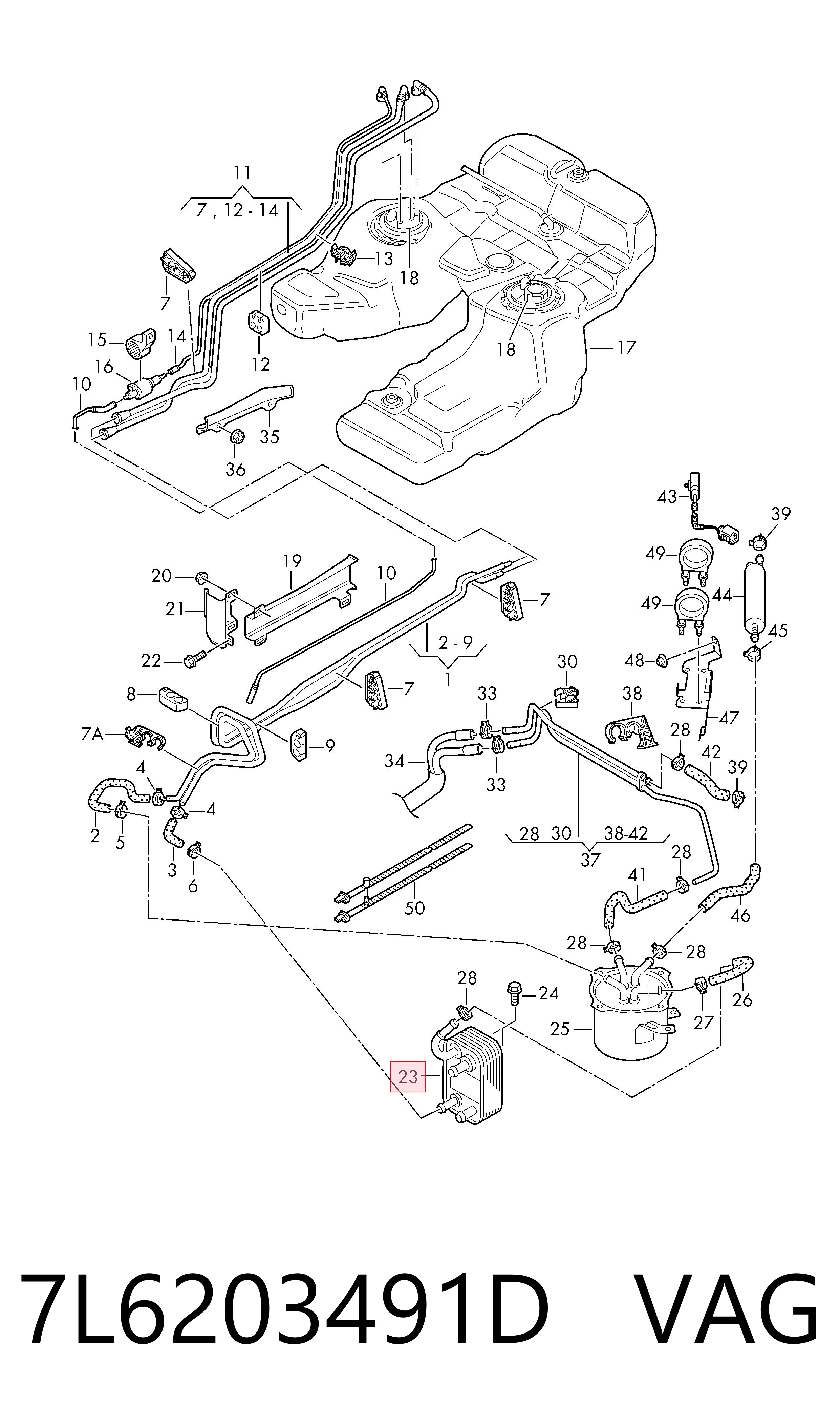 7L6203491D VAG Radiador de enfriamiento de combustible