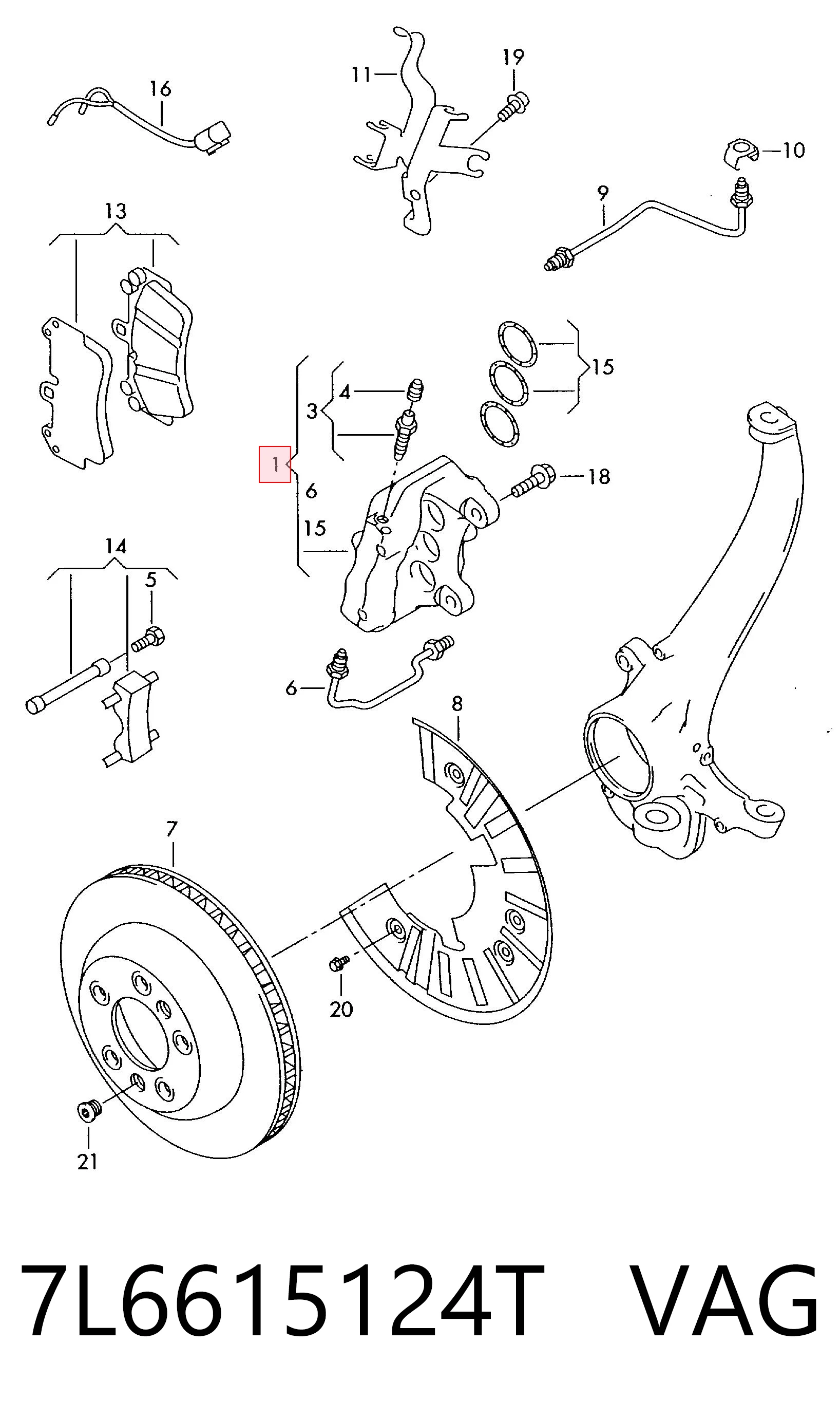 7L6615124T VAG Pinza de freno delantera derecha