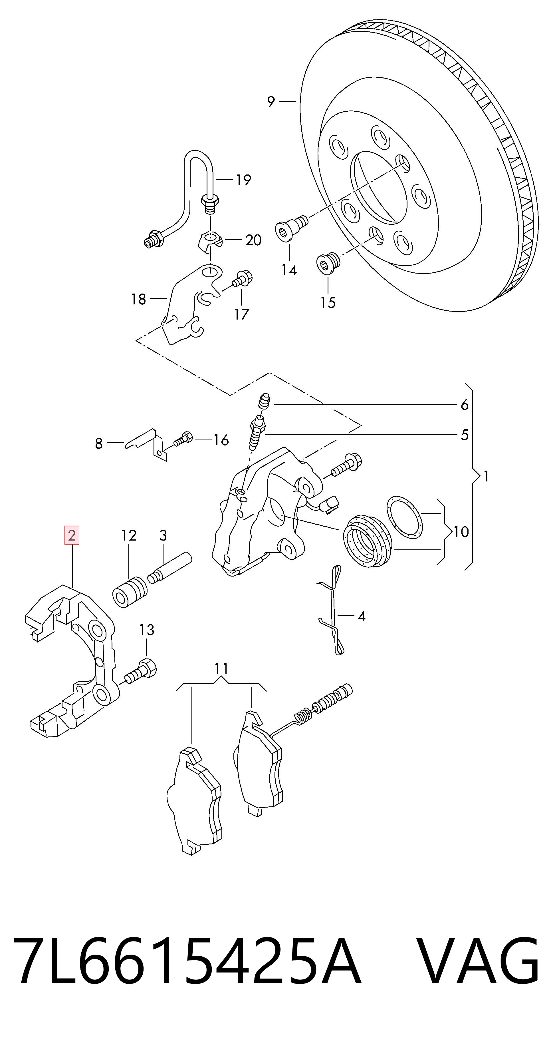 7L6615425A VAG Soporte de la pinza de freno trasera