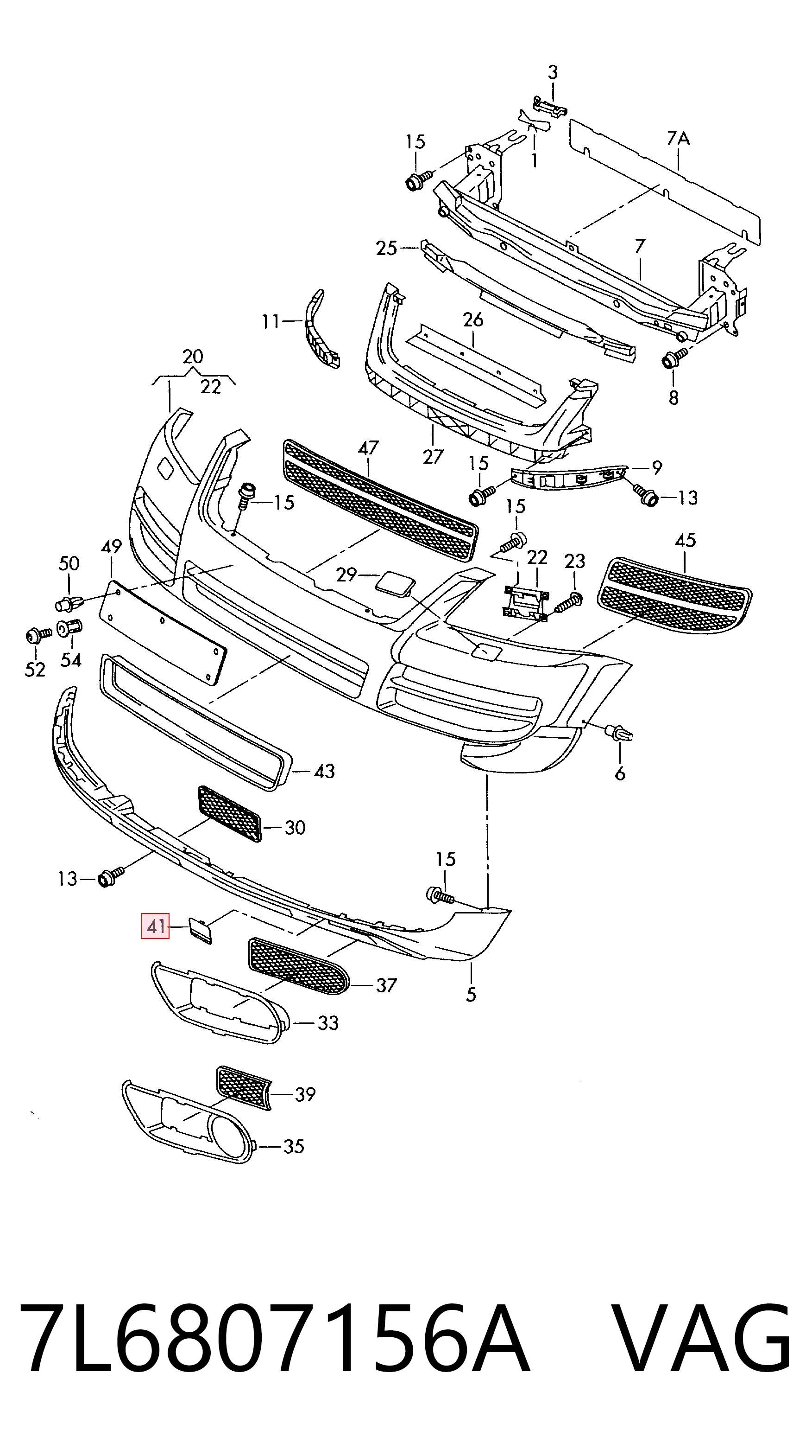 7L6807156A VAG Tapa del gancho de remolque del parachoques delantero derecho