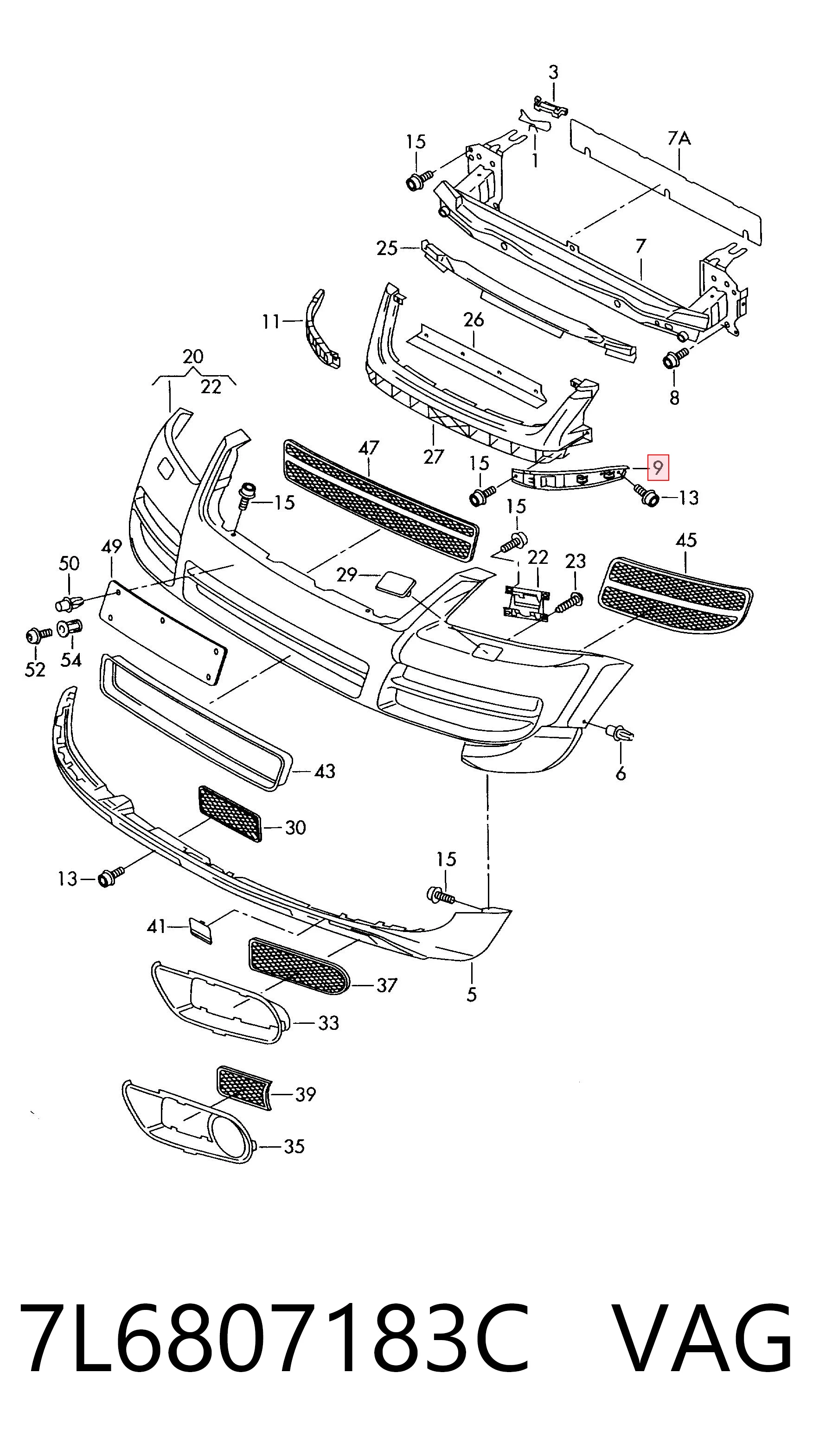 7L6807183C VAG Soporte de parachoques delantero izquierdo