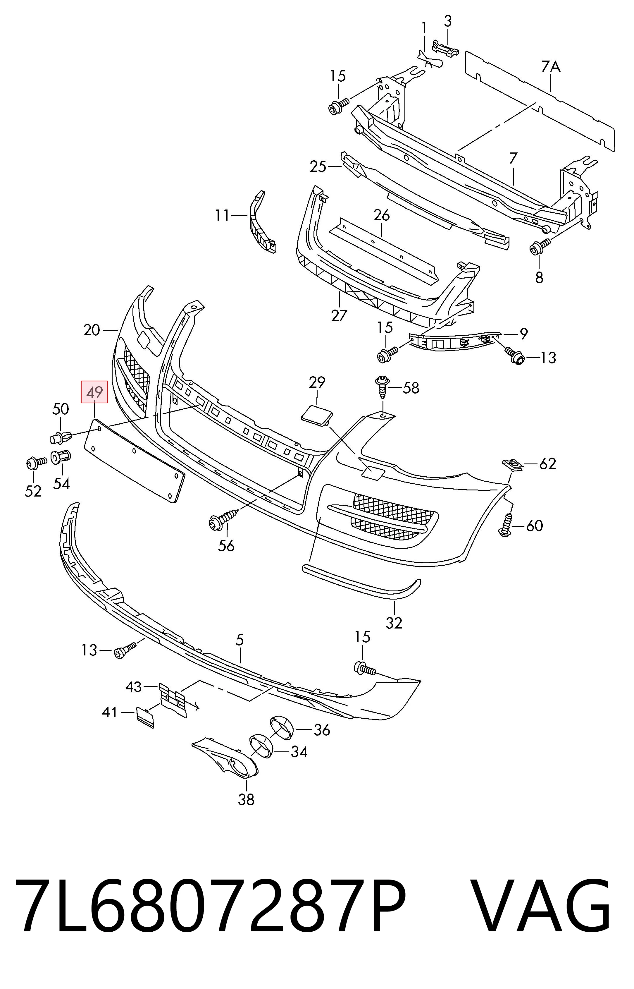 Soporte de matrícula delantera 7L6807287P VAG