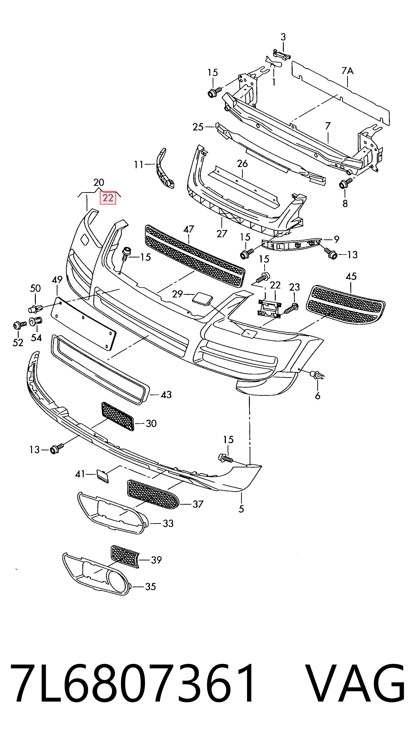7L6807361 VAG Soporte de parachoques delantero izquierdo