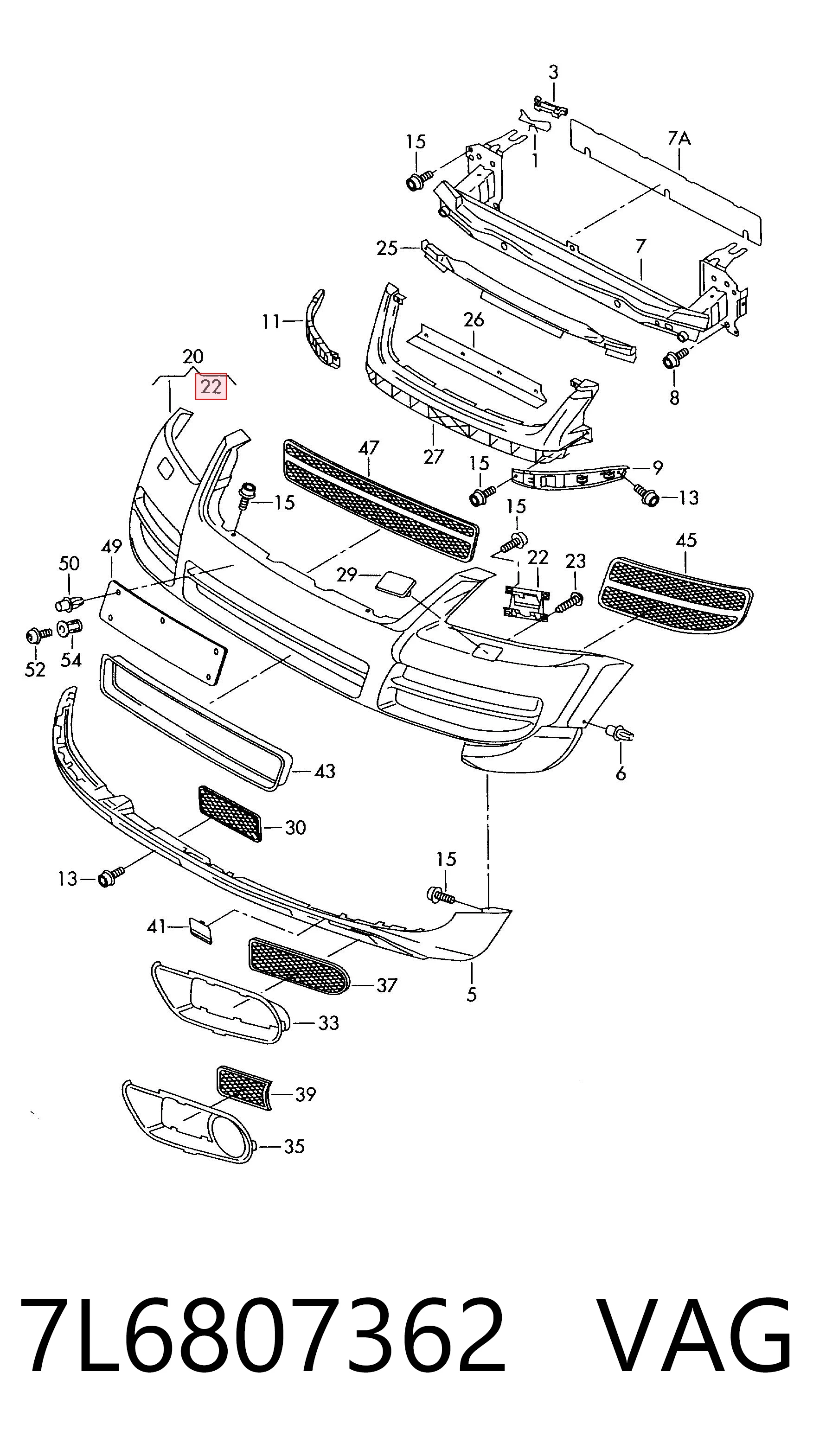 7L6807362 VAG Soporte de parachoques delantero derecho