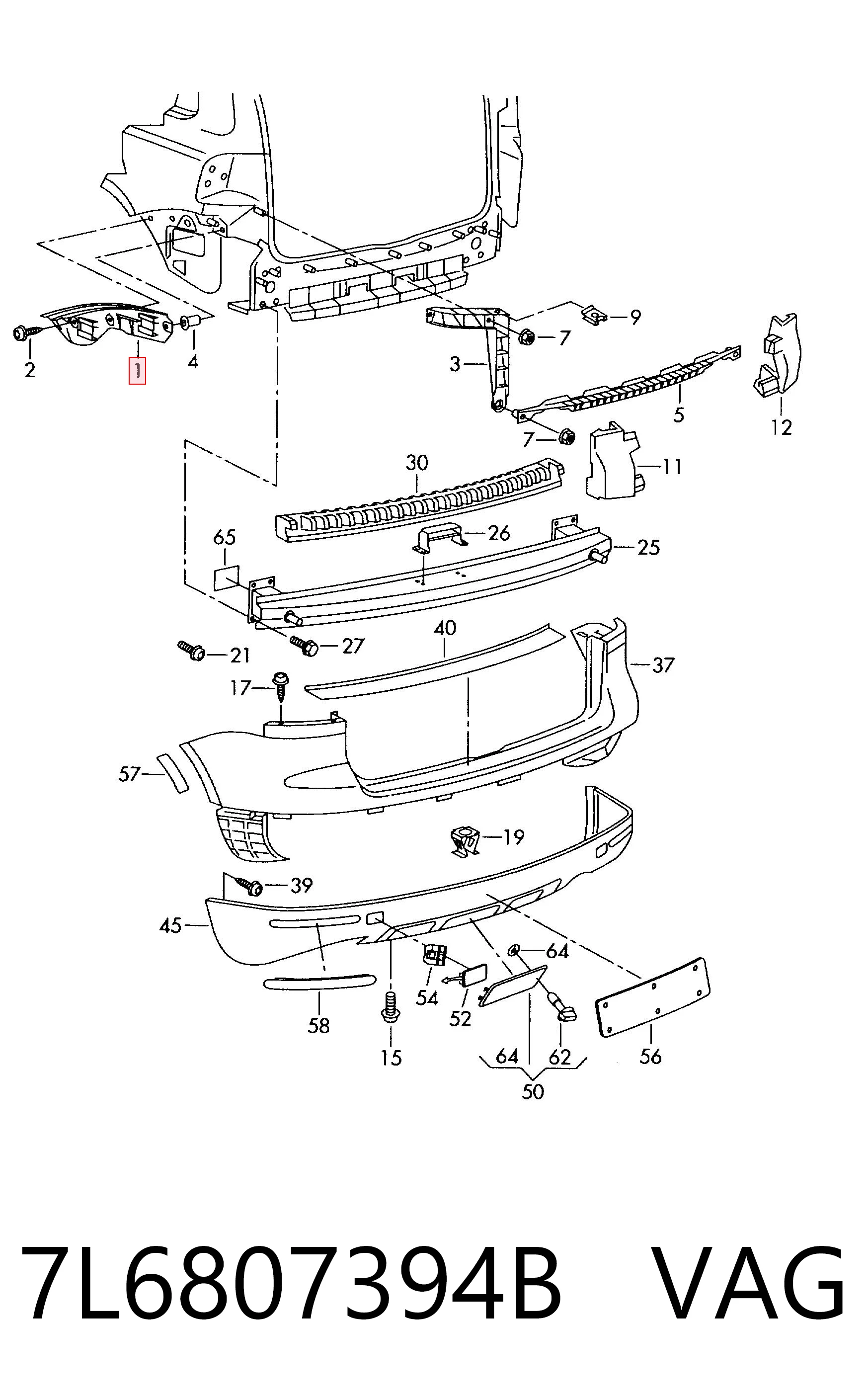 7L6807394B VAG Soporte exterior derecho del parachoques trasero