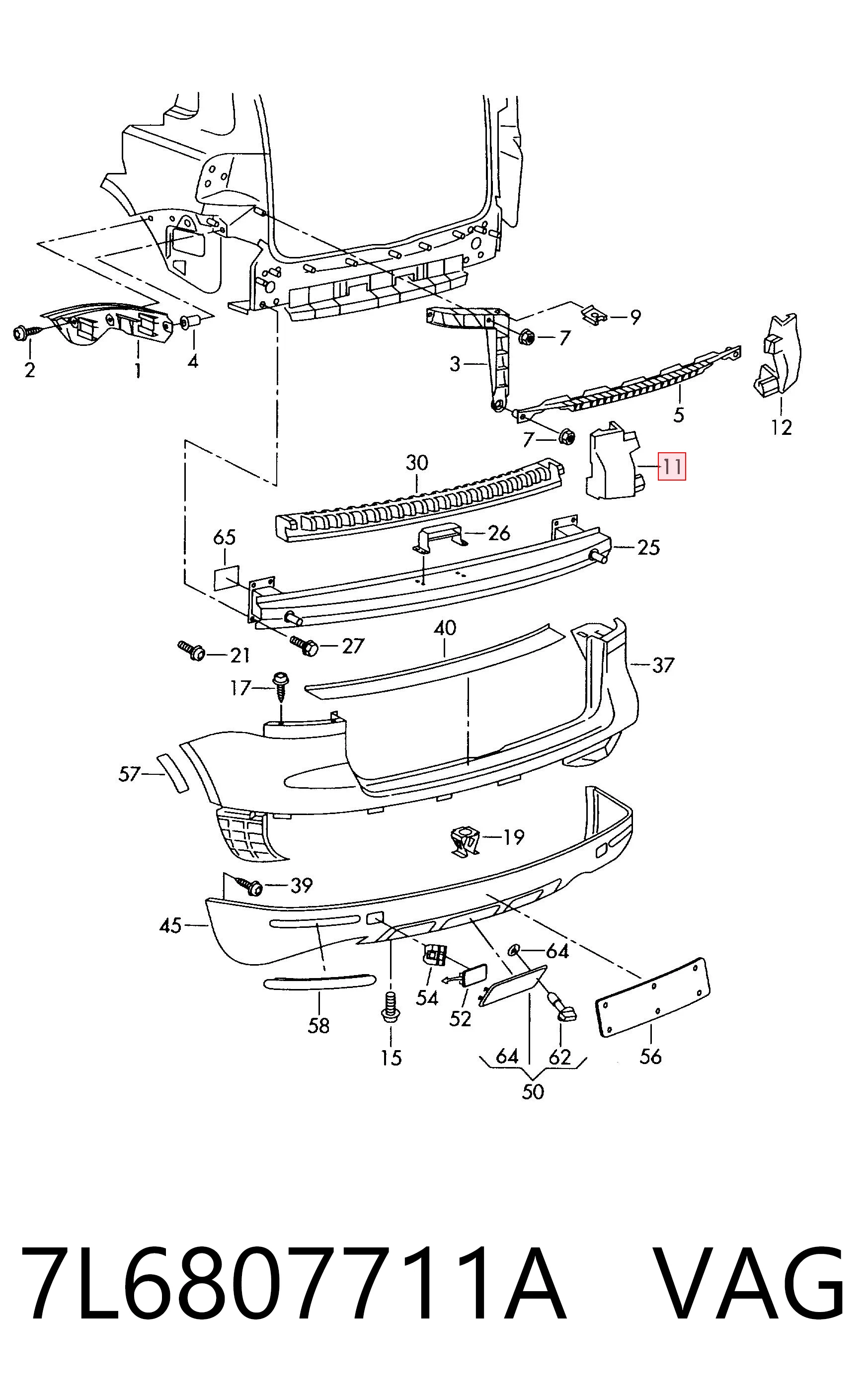 7L6807711A VAG Relleno de parachoques trasero