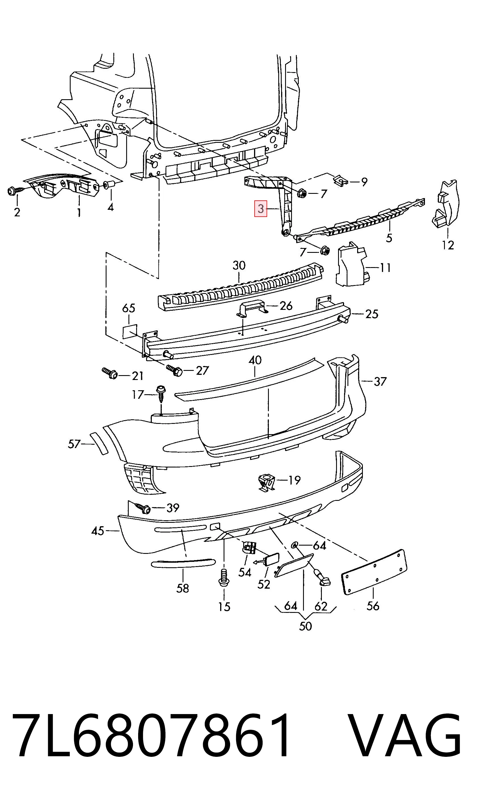 7L6807861 VAG Soporte de parachoques trasero izquierdo