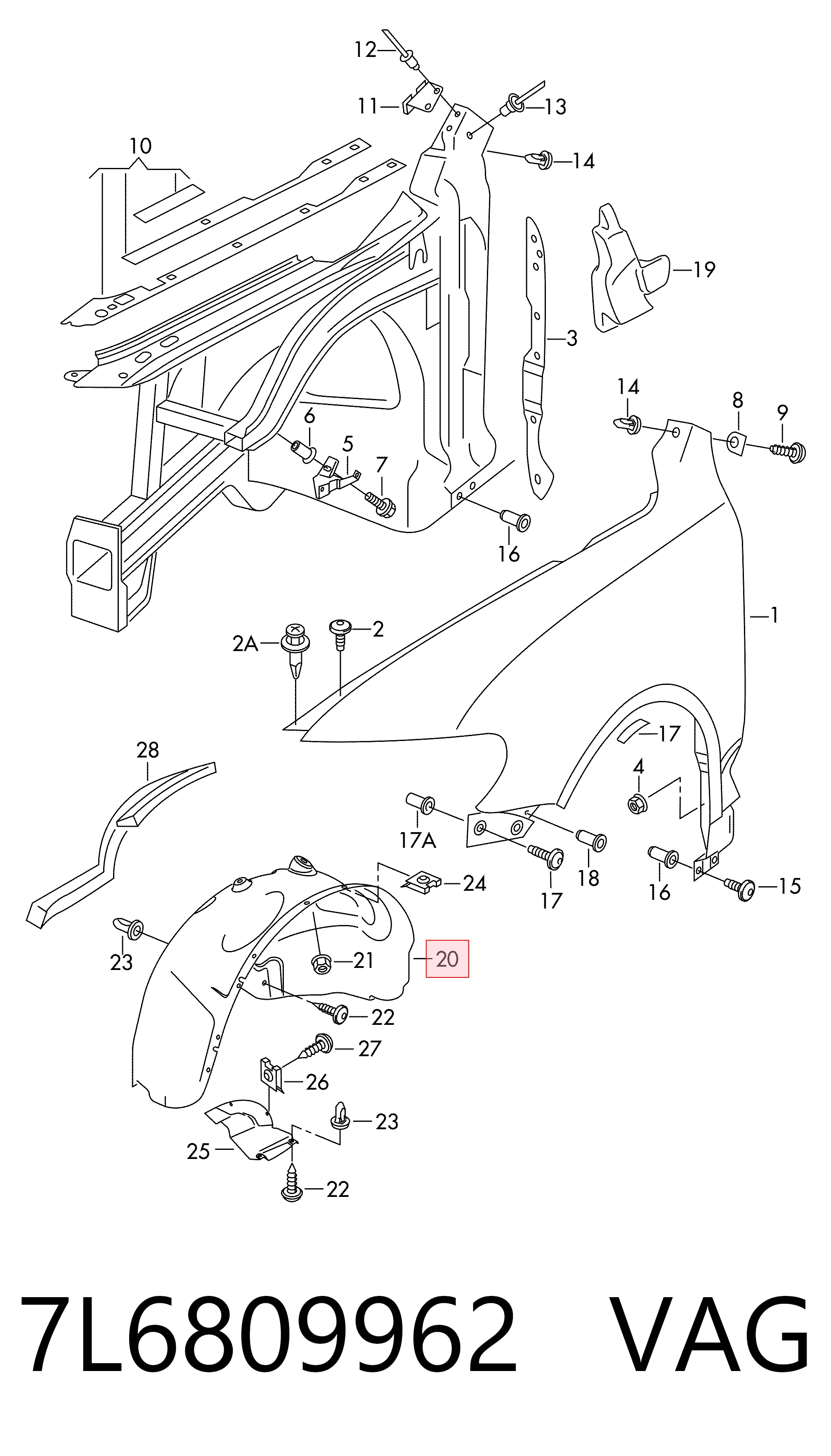 Paso de rueda delantero derecho 7L6809962 VAG